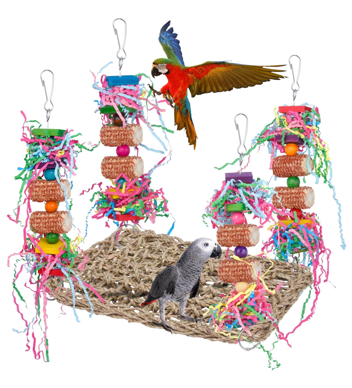 Red Parrot Swing Chewing Toy for Conures, Cockatiels, African Greys, Cockatoos, and Amazon Parrots - Buy Online on SooperMarket.com