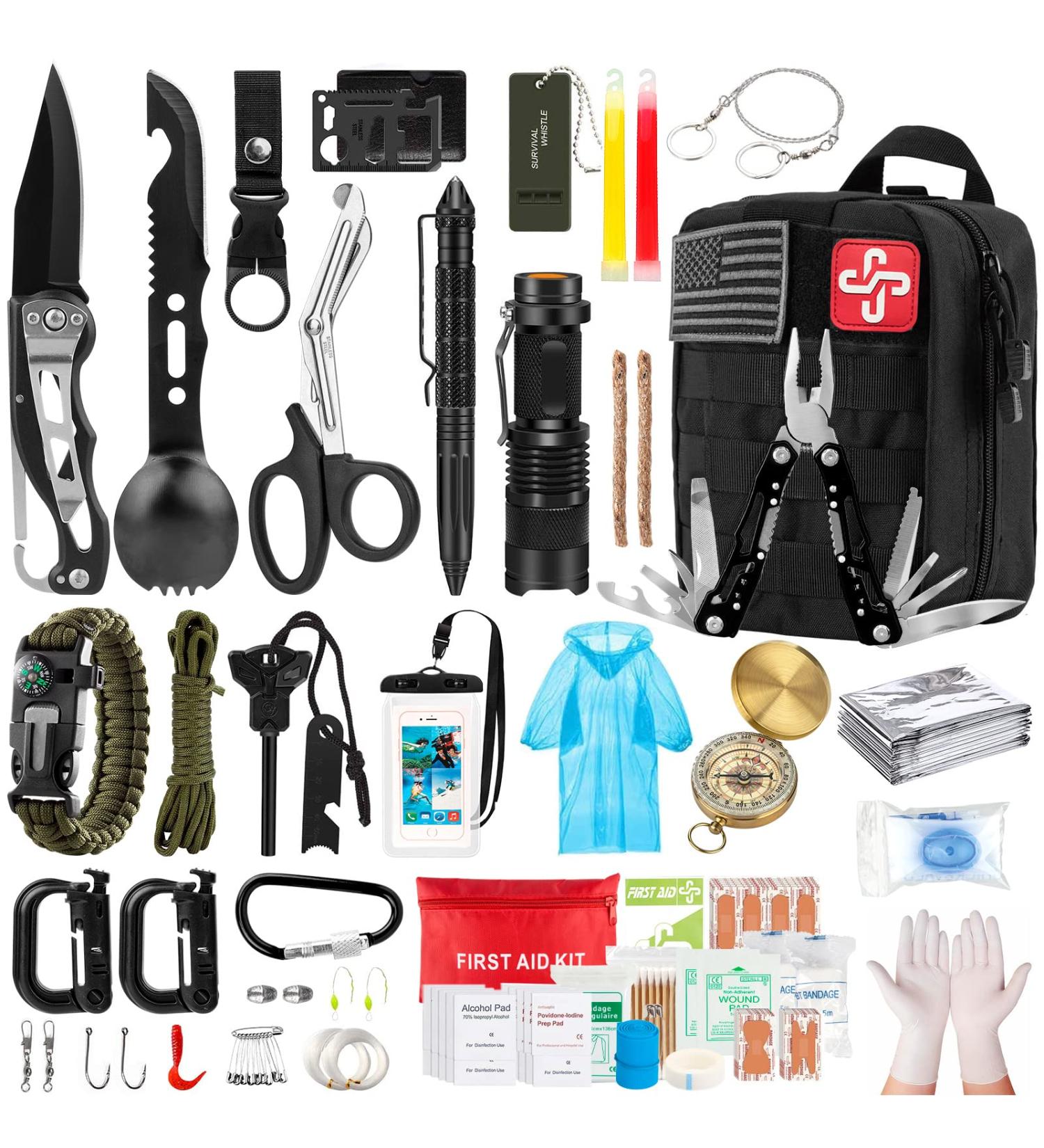 Survival Kit: Emergency First Aid Gear, Molle System Compatible, Black - Buy Online on SooperMarket.com