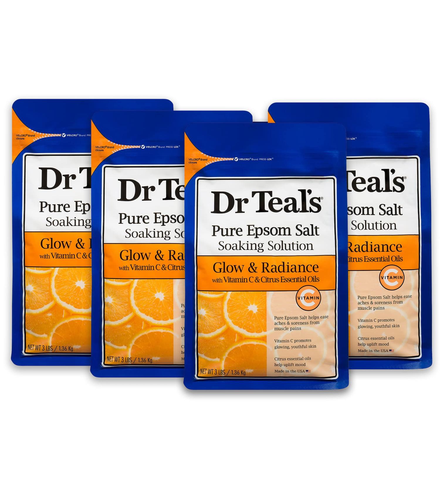Dr Teal's Pure Epsom Salt Soak Glow & Radiance with Vitamin C & Citrus Essential Oils 3 lbs - Pack of 4 - Buy Online on SooperMarket.com