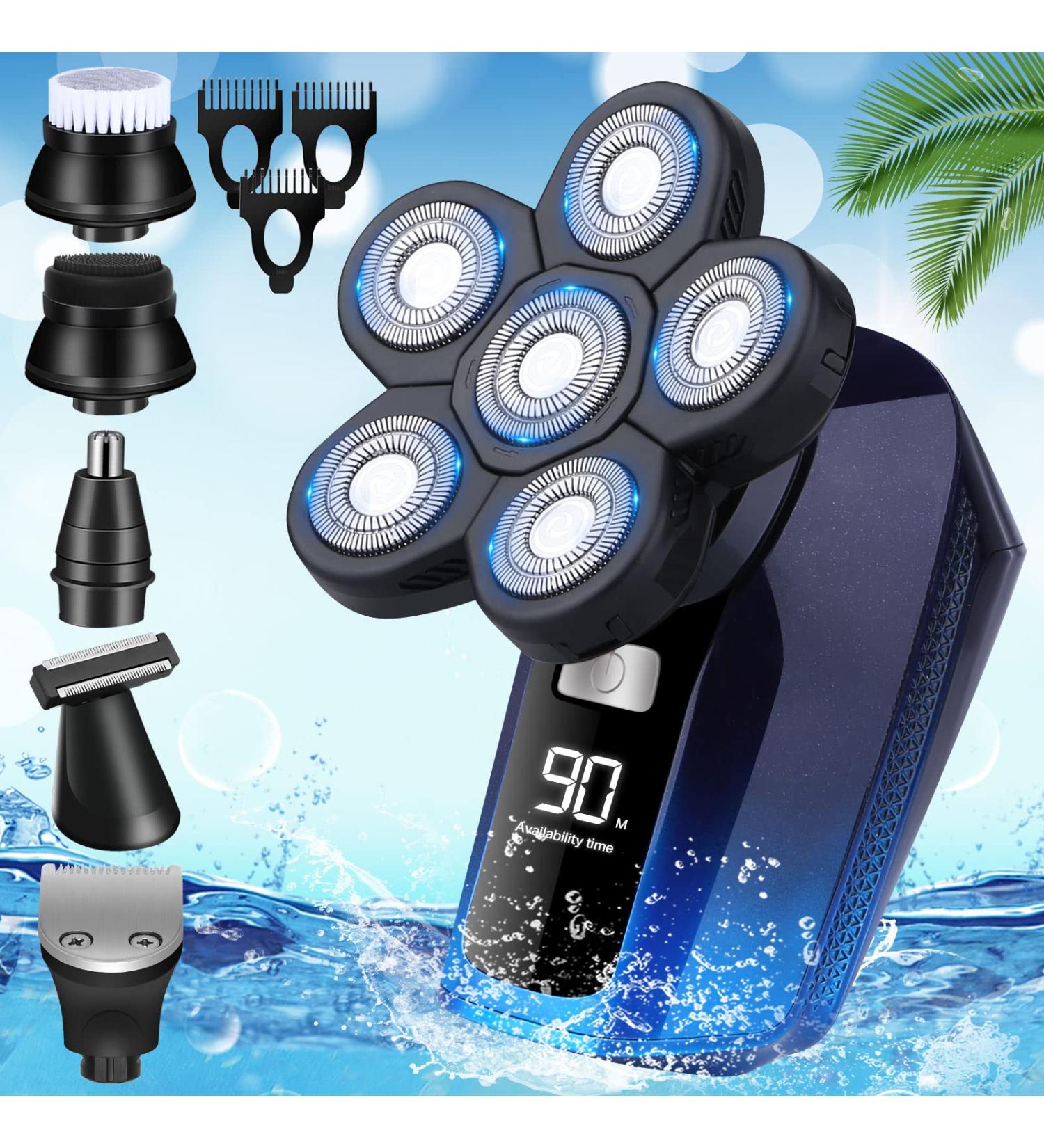 Bald Head Shaver 6 in 1 Cordless Waterproof Electric Razor for Men - Rechargeable, Wet Dry, USB Charging - Ideal for Head and Face Shaving - Buy Online on SooperMarket.com