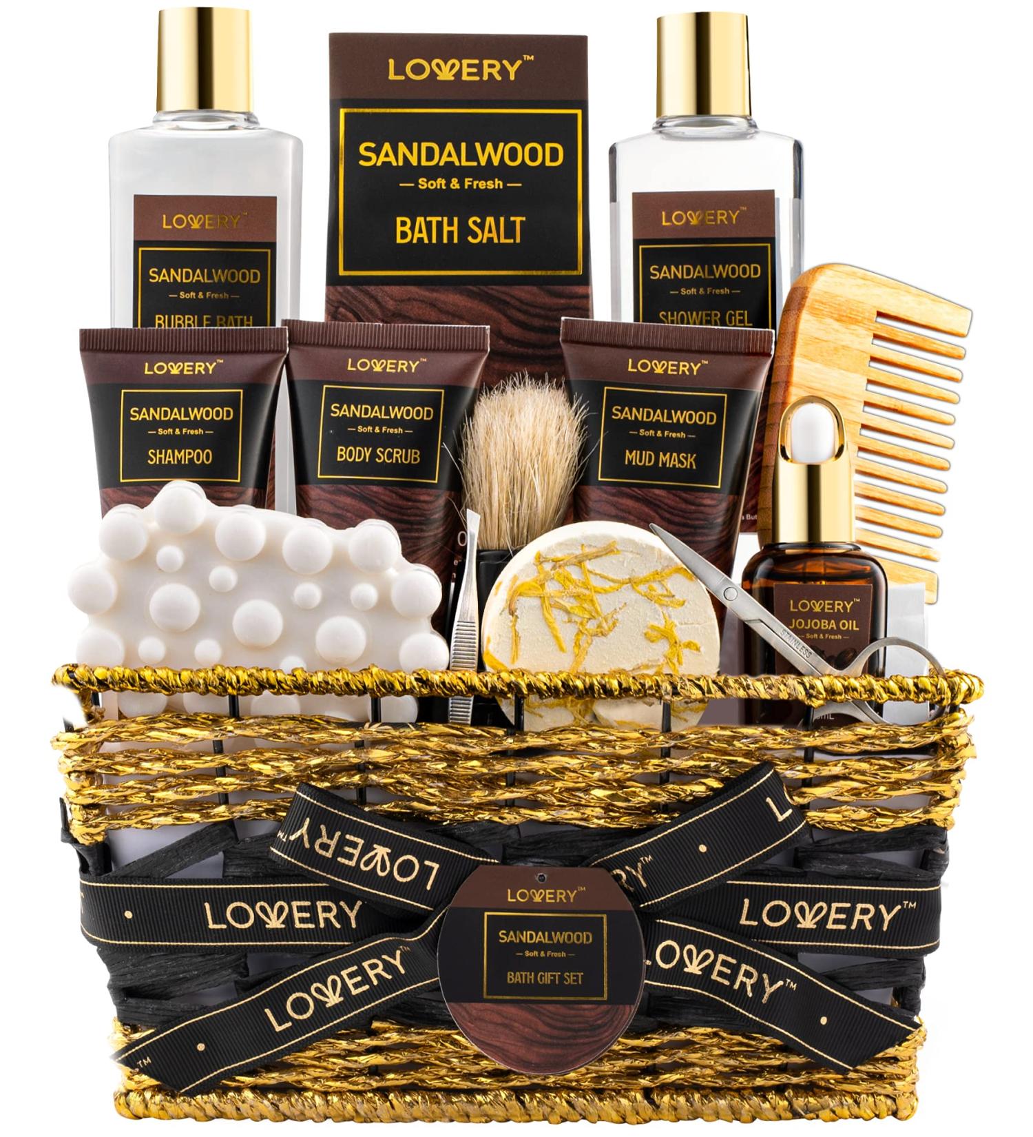 Men's 14Pc Sandalwood Bath Gift Set | Self Care Kit & Relaxing Grooming Basket - Perfect Gift for Dad Boyfriend Husband & Birthdays - Buy Online on SooperMarket.com