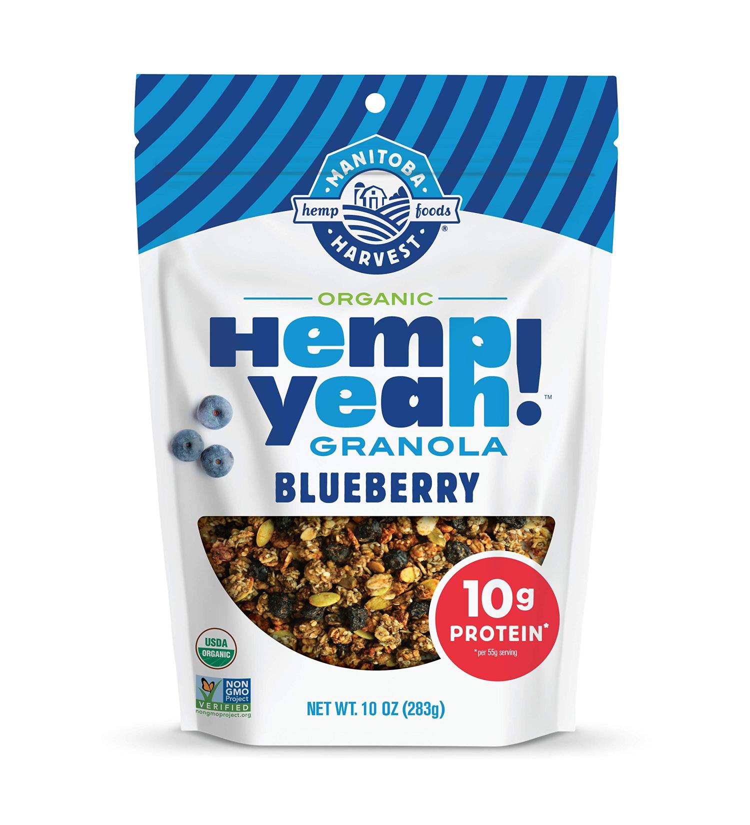 Manitoba Harvest Hemp Yeah! Granola  Blueberry  10Oz  with 10 g of Protein  3.6 g Omegas  3 g of Fiber and less than 10 g Sugar Per Serving  Organic  Non-GMO  Pack of 3 10 Ounce (Pack of 3) Blueberry - Buy Online on SooperMarket.com