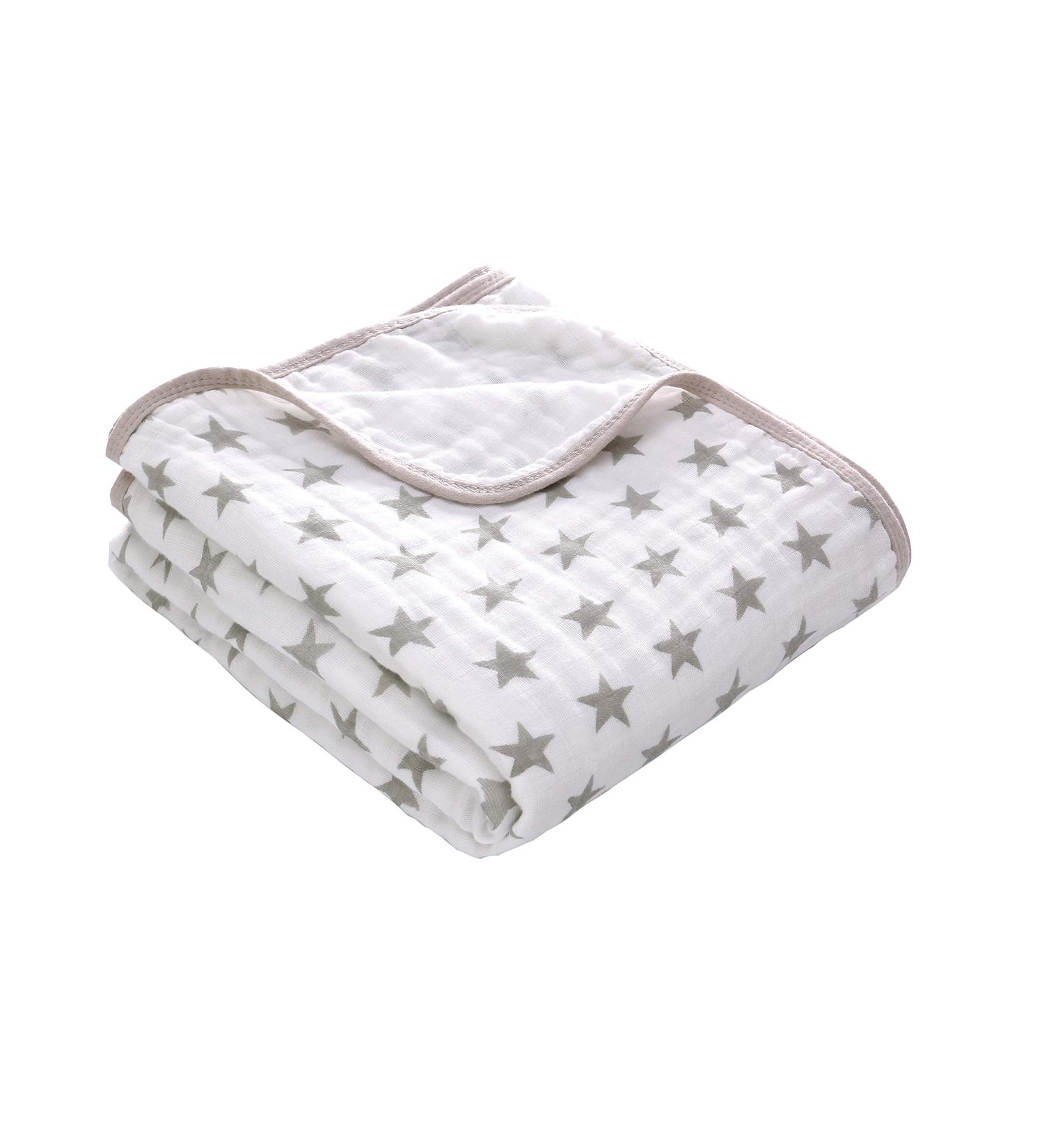 Miracle Baby Muslin Swaddle Blanket - Grey Stars Print, 110x150cm, Cotton, for Boys and Girls - Buy Online on SooperMarket.com