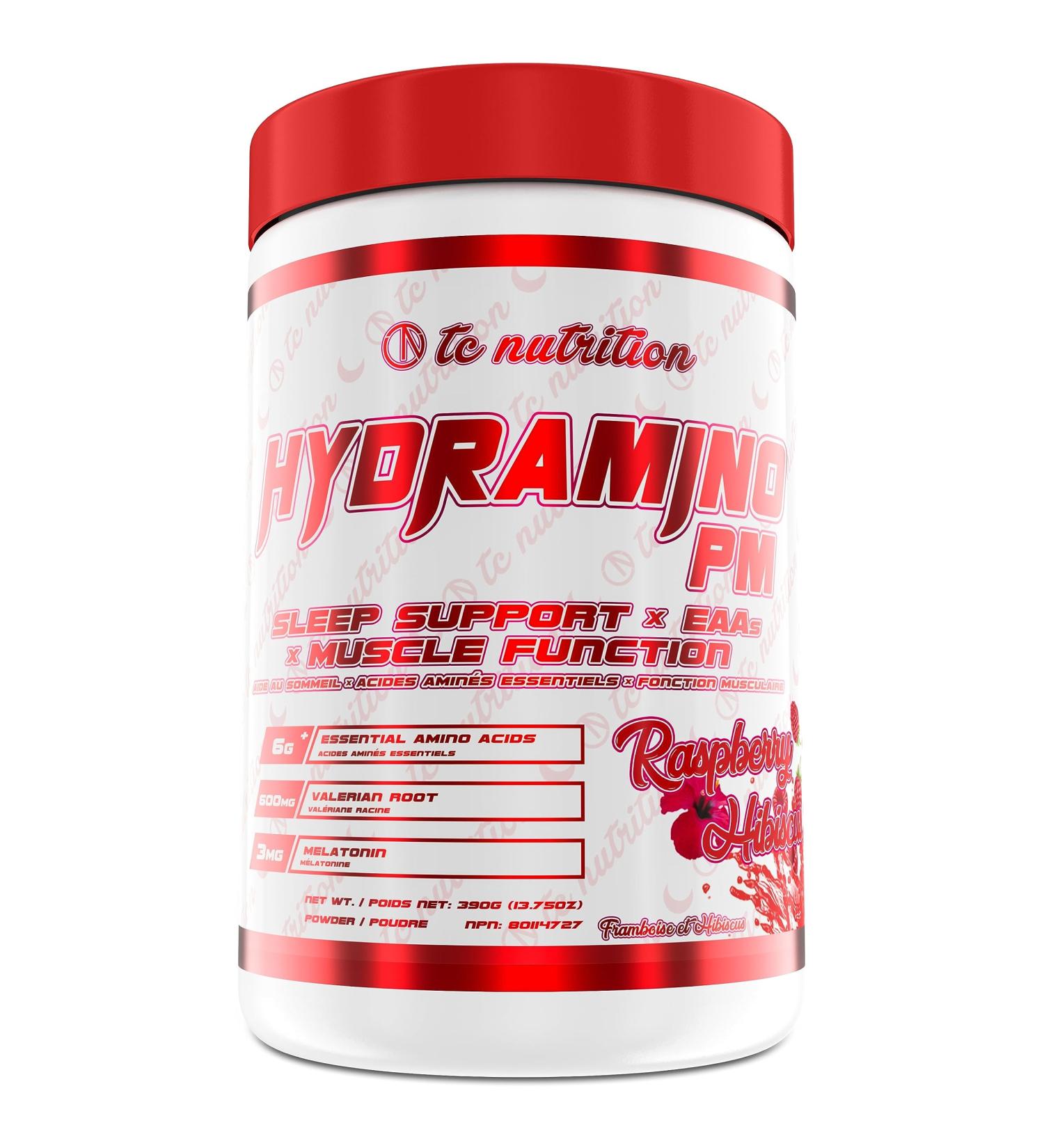 Hydramino PM - Natural Sleep Aid Powder & Muscle Recovery Supplement - EAA + BCAA Night-time Sleep Support | Relaxation & Calming Supplement | Helps with Jet Lag Deep Sleep & Muscle Building | Valerian Root GABA Melatonin Magnesium & More | Raspberry Hibi - Buy Online on SooperMarket.com