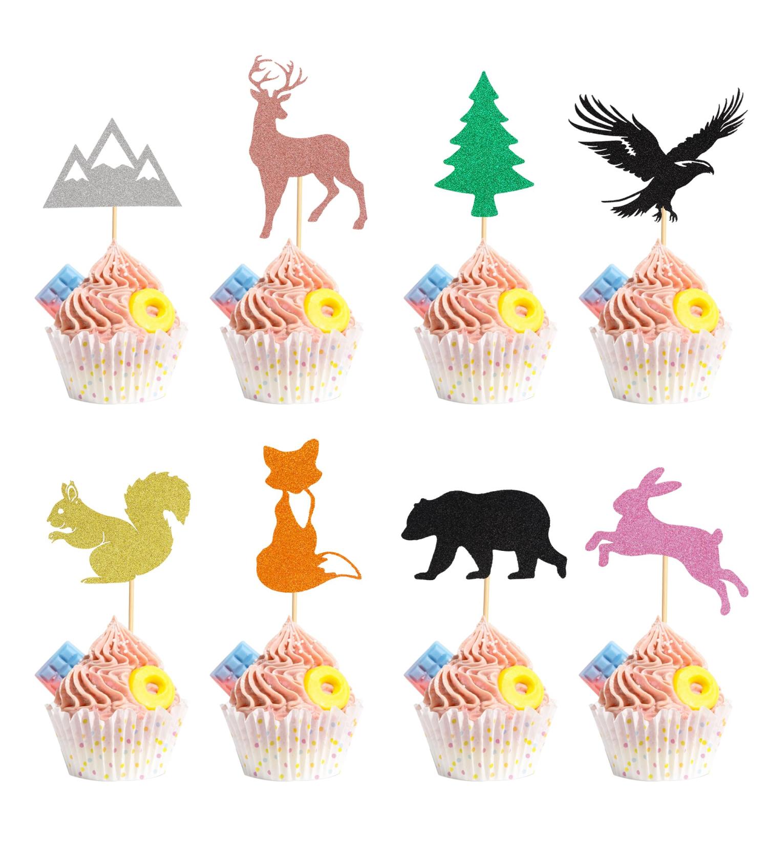 Arthsdite 24Pcs Woodland Creatures Theme Cupcake Toppers Tree Mountain Deer Bear Rabbit Squirrel Fox Cupcake Picks Safari Jungle Animals Theme Baby Shower Birthday Party Cake Decorations Supplies - Buy Online on SooperMarket.com
