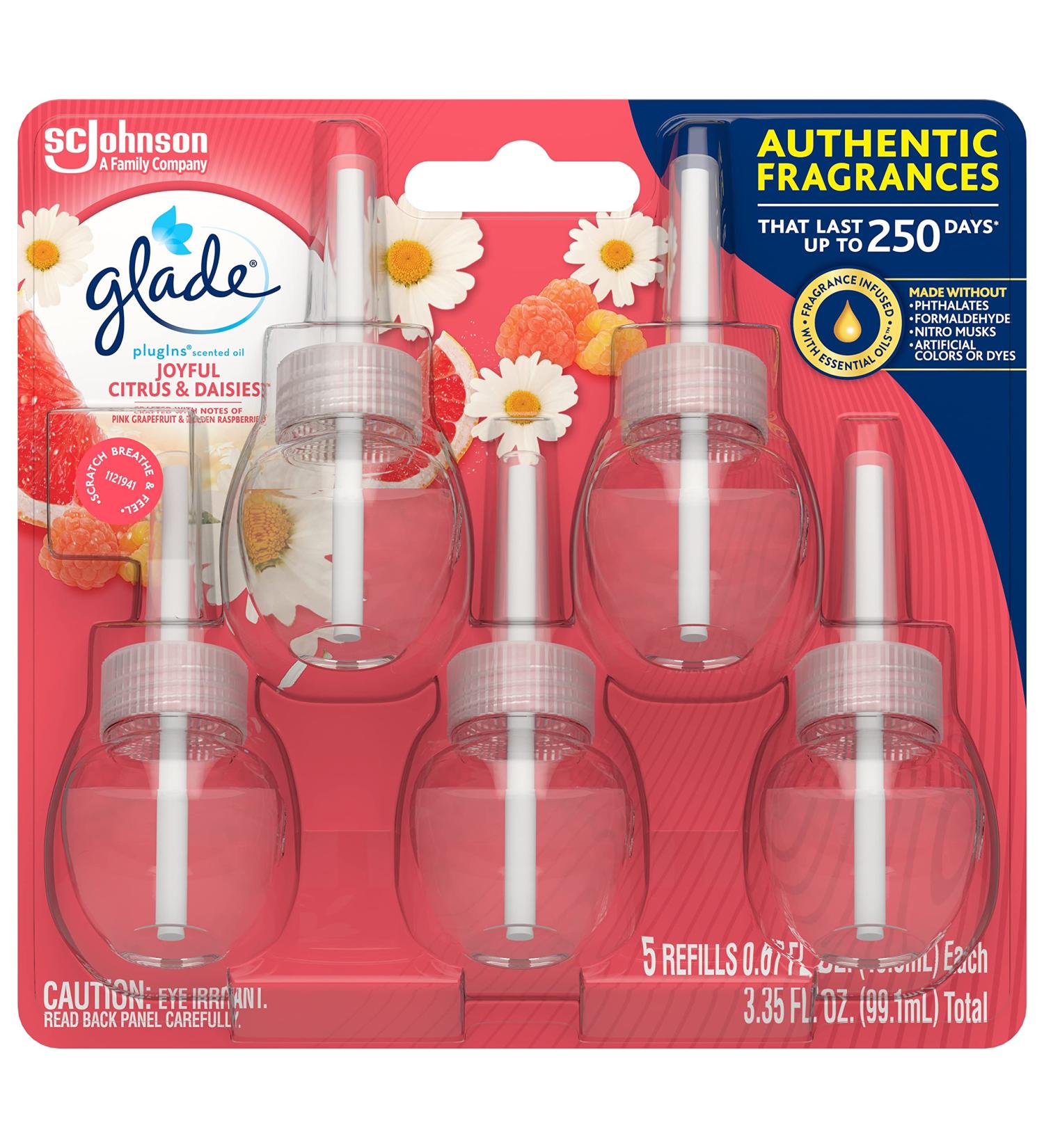 Glade PlugIns Refills Air Freshener 5-Pack - Joyful Citrus & Daisies Scented Essential Oils 3.35 Fl Oz - Buy Online on SooperMarket.com