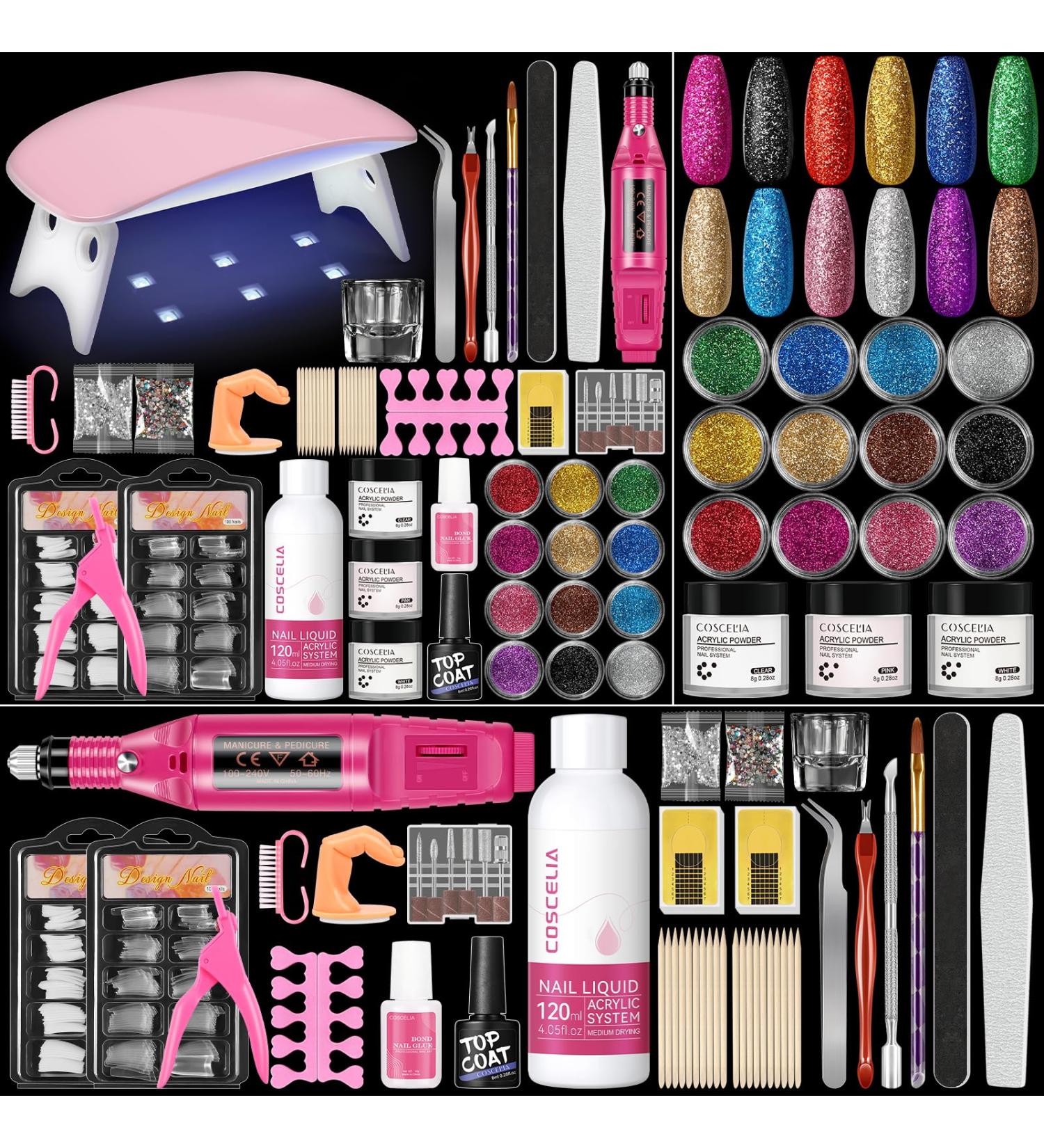 Acrylic Nail Kit with UV Light & Drill - Complete Beginner Set for Nail Art & DIY at Home | Professional Glitter Powder & Nail Tips | Perfect Gift for Women - RJ0357 - Buy Online on SooperMarket.com