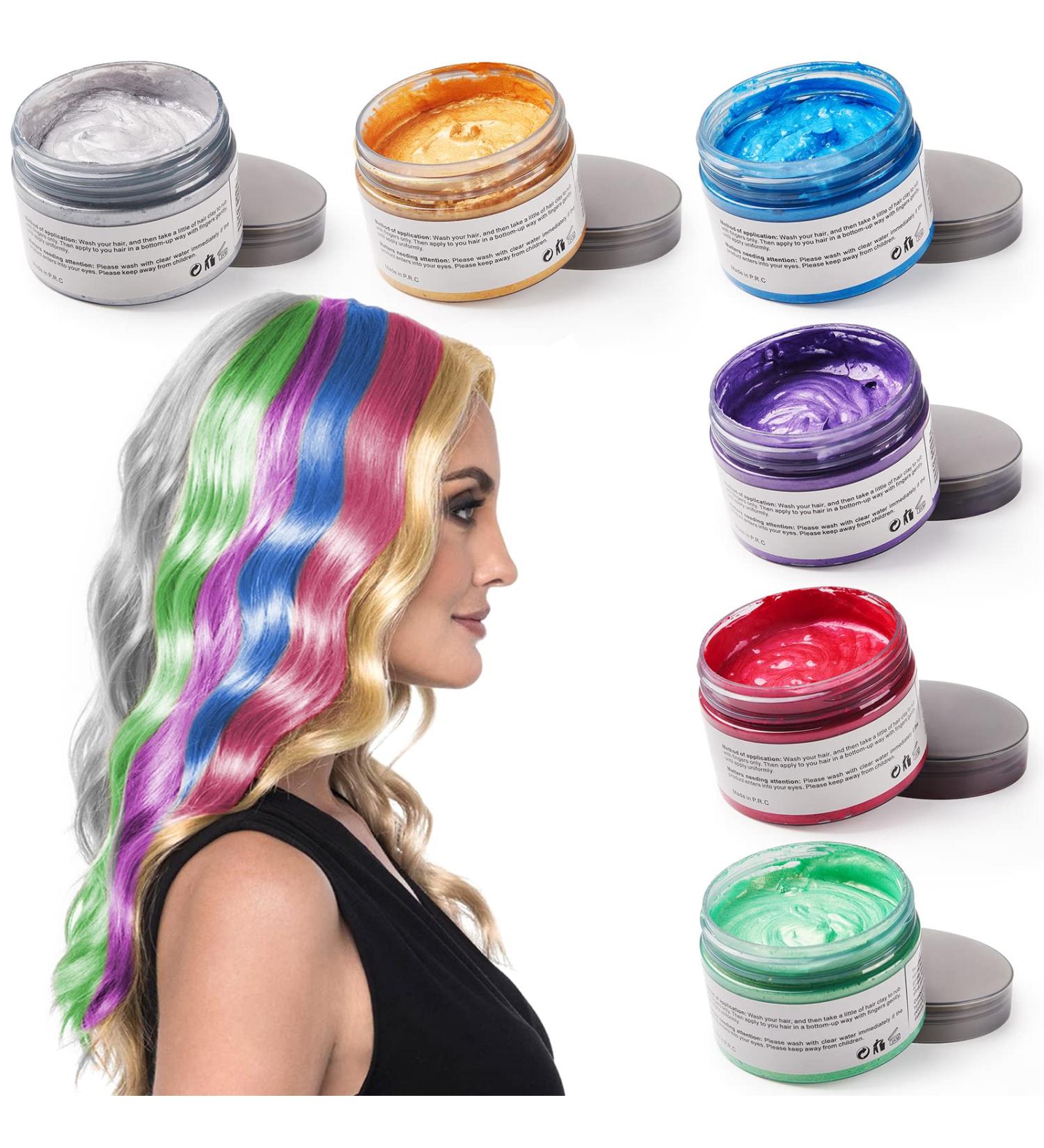6 Colors Hair Color Wax - Temporary Styling for Parties Cosplay & Halloween | Sliver Blue Purple Gold Green Pink Red - Buy Online on SooperMarket.com