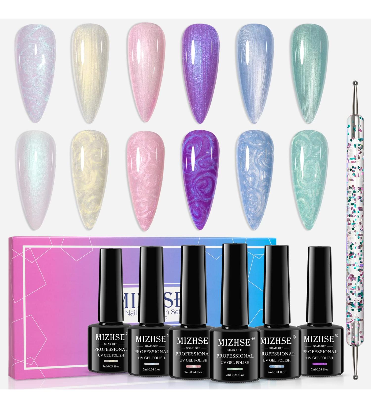 MIZHSE Glitter Gel Nail Polish Kit - 6 Shimmering Colors with Nail Pen - 7ml*6 - Soak Off UV LED Lamp Included - Buy Online on SooperMarket.com