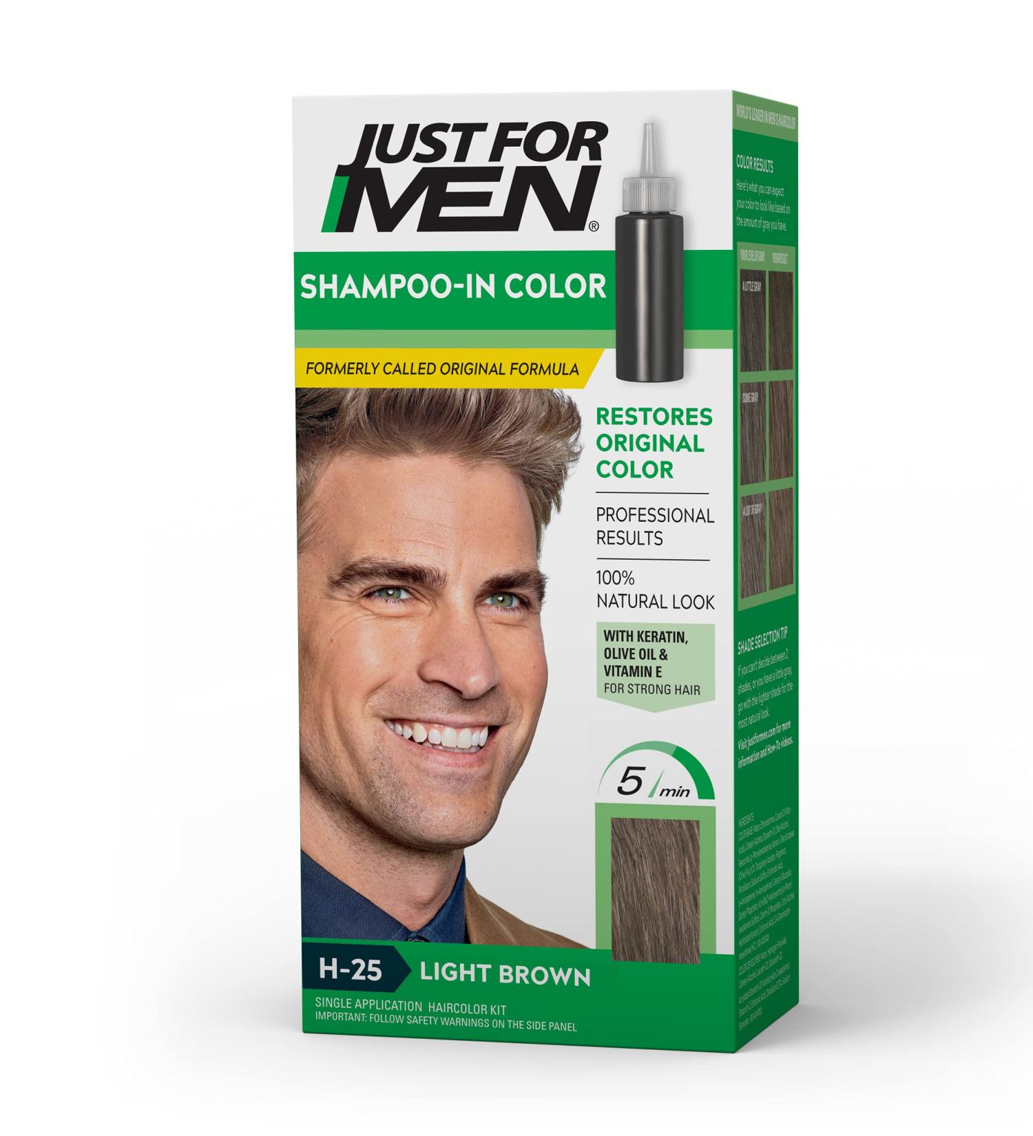 Just For Men Shampoo-In Color Light Brown H-25 1 Pack - With Vitamin E for Stronger Hair - Formerly Original Formula - Buy Online on SooperMarket.com