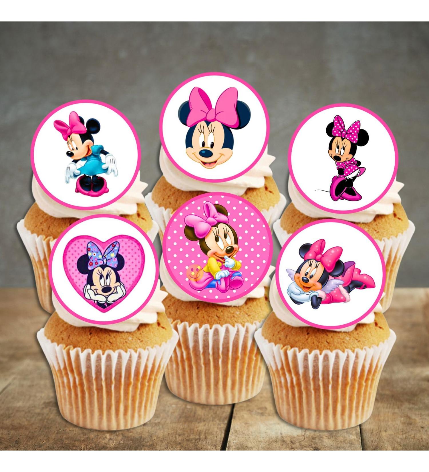 PRECUT Minnie Cupcake Toppers Pink Theme Premium Thickness SWEETENED VANILLA - wafer card cake decorations (24) - Buy Online on SooperMarket.com