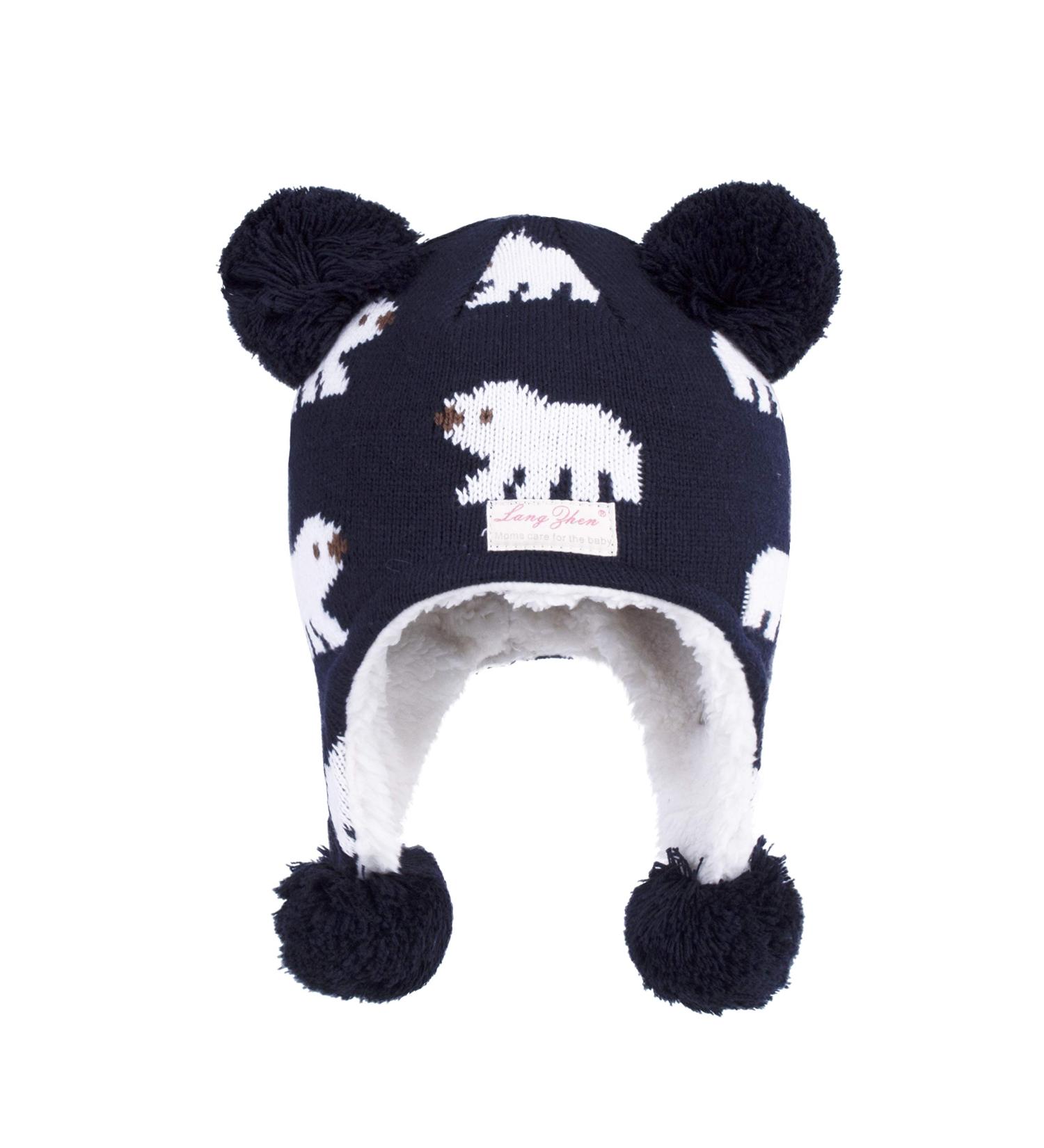 LANGZHEN Toddler Winter Hat Earflap Knit Cap for Baby Boys Girls 2-4 Years - Polar Bear Navy - Buy Online on SooperMarket.com