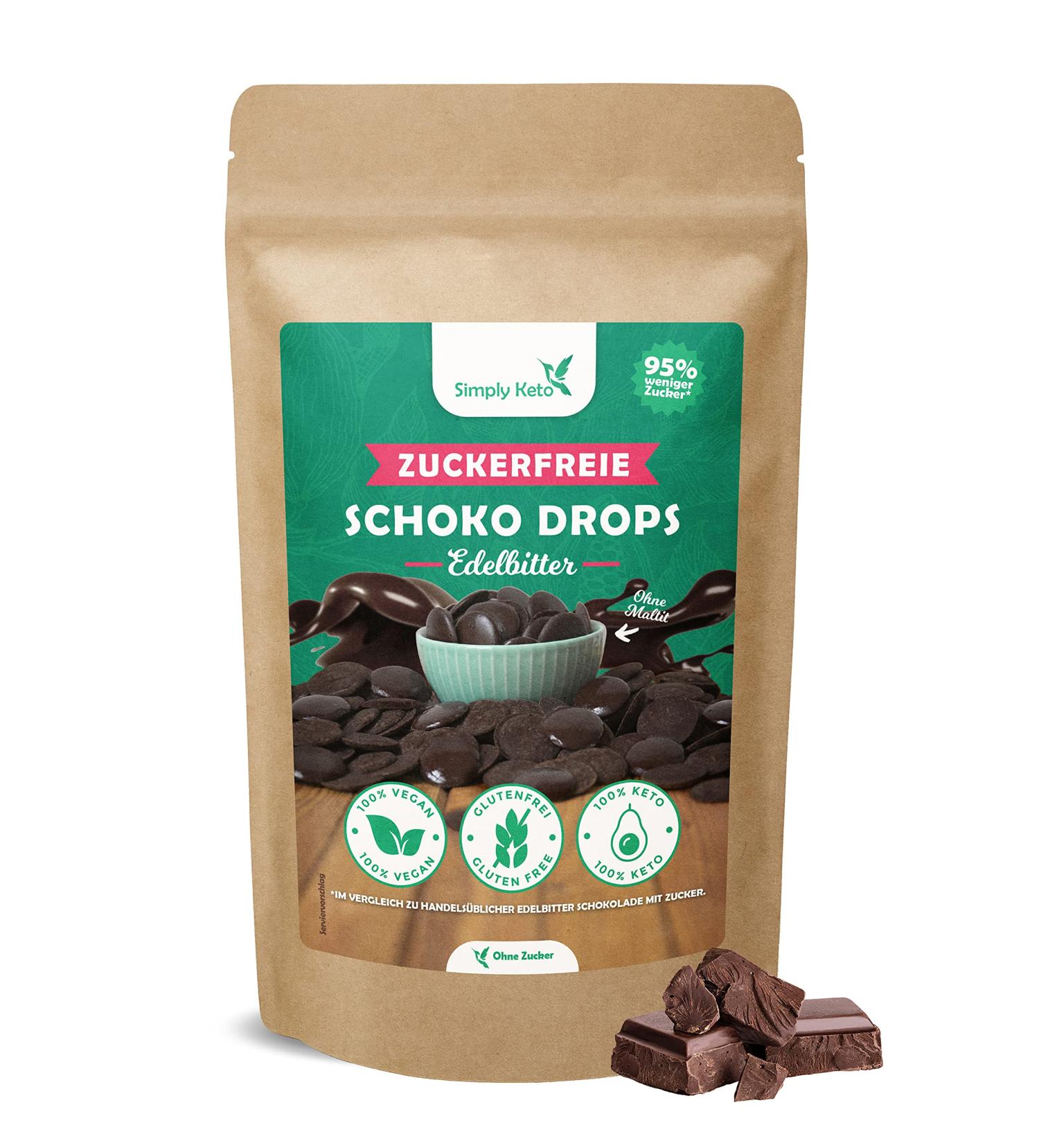 Simply Keto Sugar-Free Chocolate Drops (750g) - Vegan Low-Carb & Ideal for Ketogenic Diet - Erythritol Sweetened Edelbitter Snack - Buy Online on SooperMarket.com