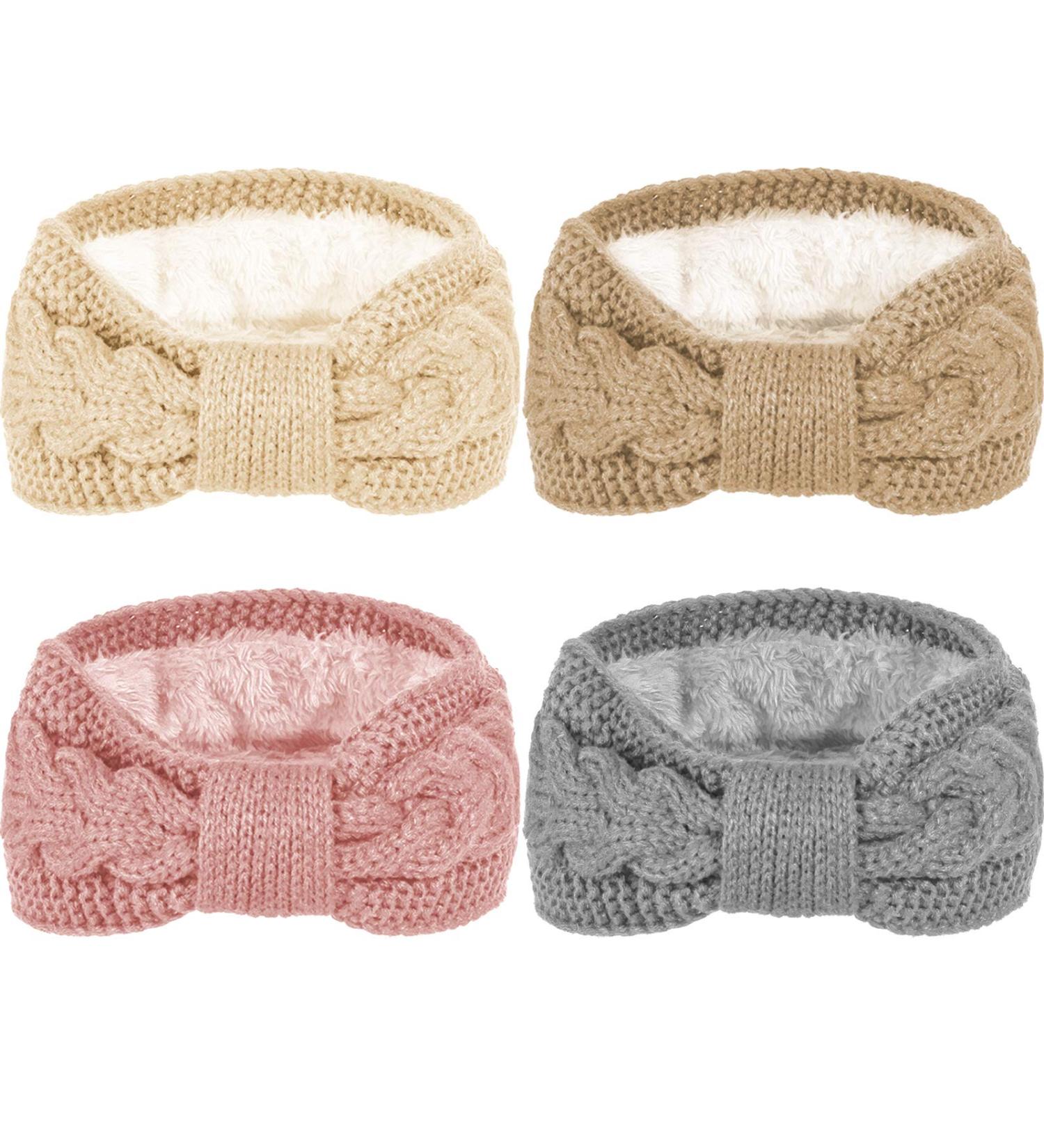 Whaline 4 Pack Twisted Knit Headbands - Winter Ear Warmer Hair Bands for Girls & Women - Fuzzy Lined & Thick Turban Head Wraps - Light Color Accessories - Buy Online on SooperMarket.com