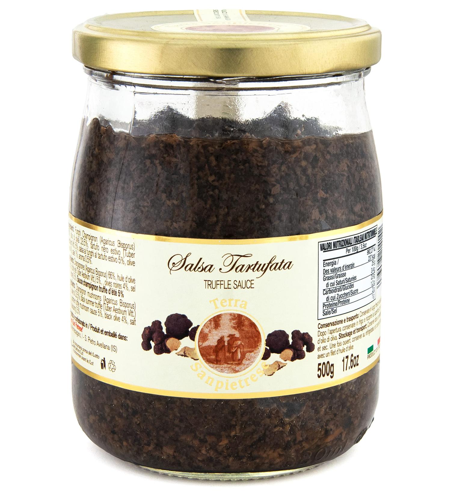 TerraSanpietrese Italian Black Truffle Sauce with Champignon Mushrooms and Black Olives 500g - Authentic Mediterranean Flavor (Pack of 1) - Buy Online on SooperMarket.com