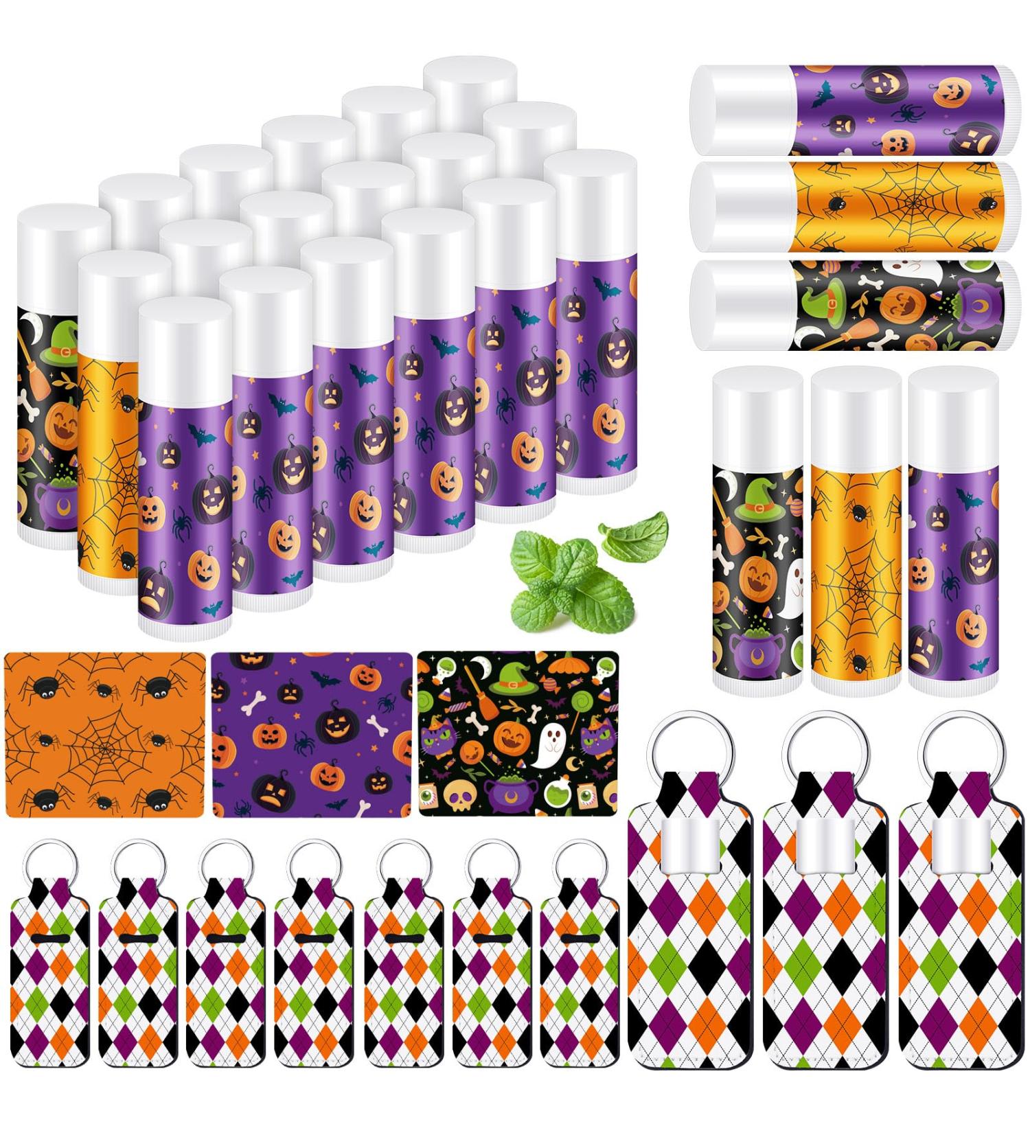 36 Pack Halloween Lip Balm & Keychain Set - Ghost Spiderweb Skull & Bat Lip Moisturizers for Party Favors & Basket Stuffers - Buy Online on SooperMarket.com