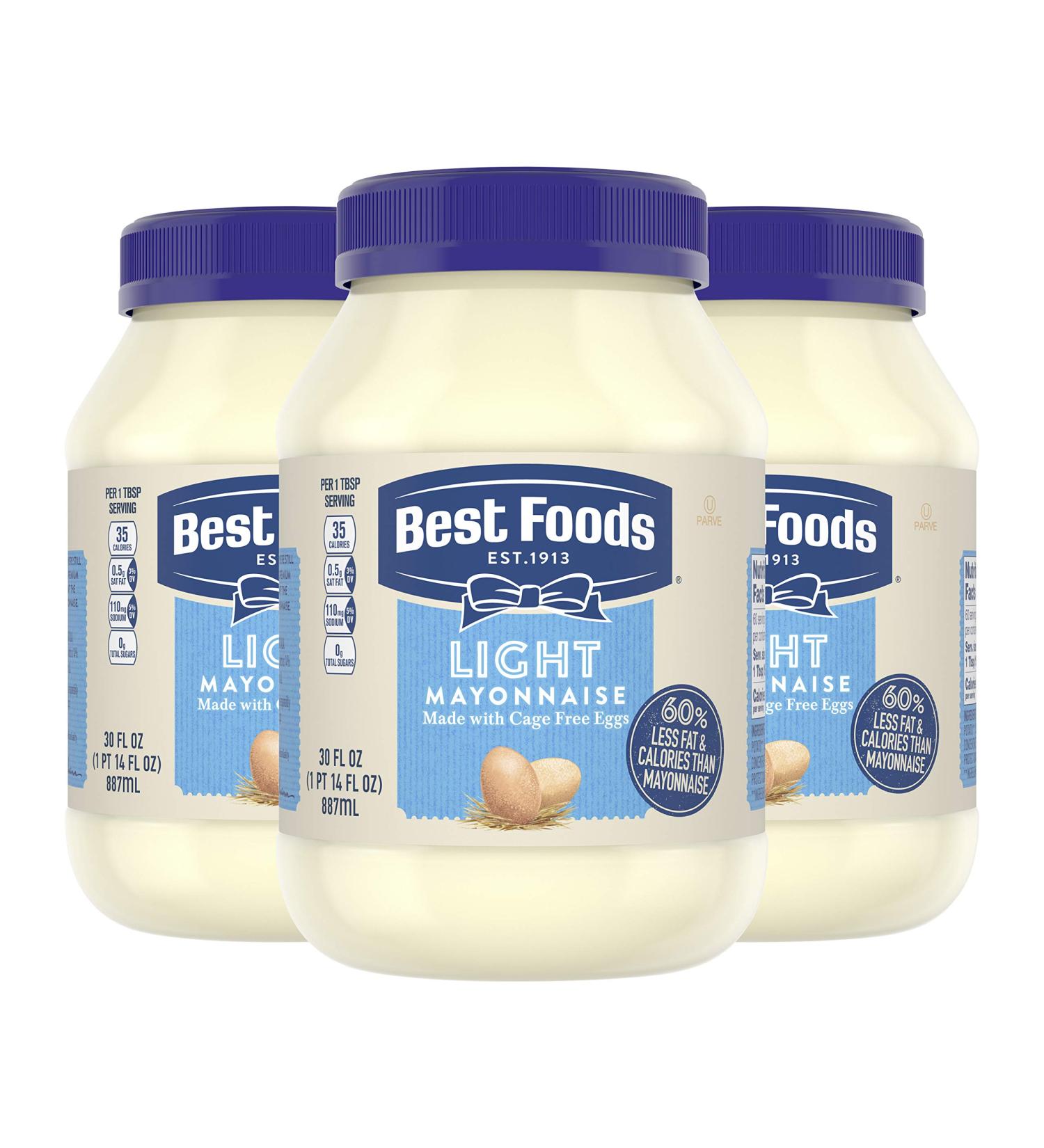 Best Foods Light Mayonnaise - 30 fl oz, Pack of 3 | Creamy Sandwich & Meal Condiment with 100% Cage-Free Eggs - Buy Online on SooperMarket.com