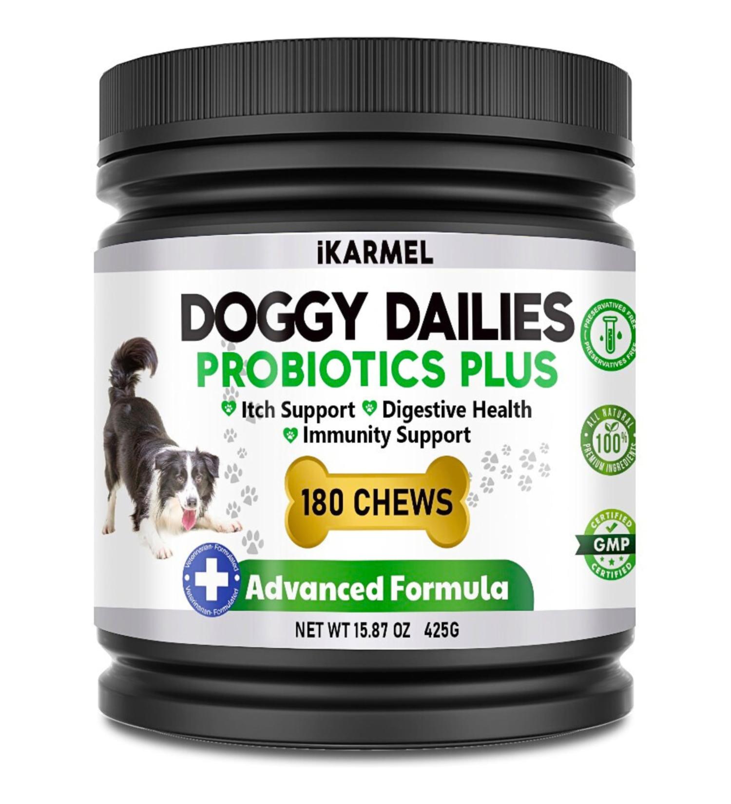 Doggy Dailies Probiotics for Dogs - Canine Supplements for Digestive and Immunity Support - Skin Health and Itch Support - Vitamin Treats - Veterinarian Formulated Probiotic 180 Count (Pack of 1) - Buy Online on SooperMarket.com