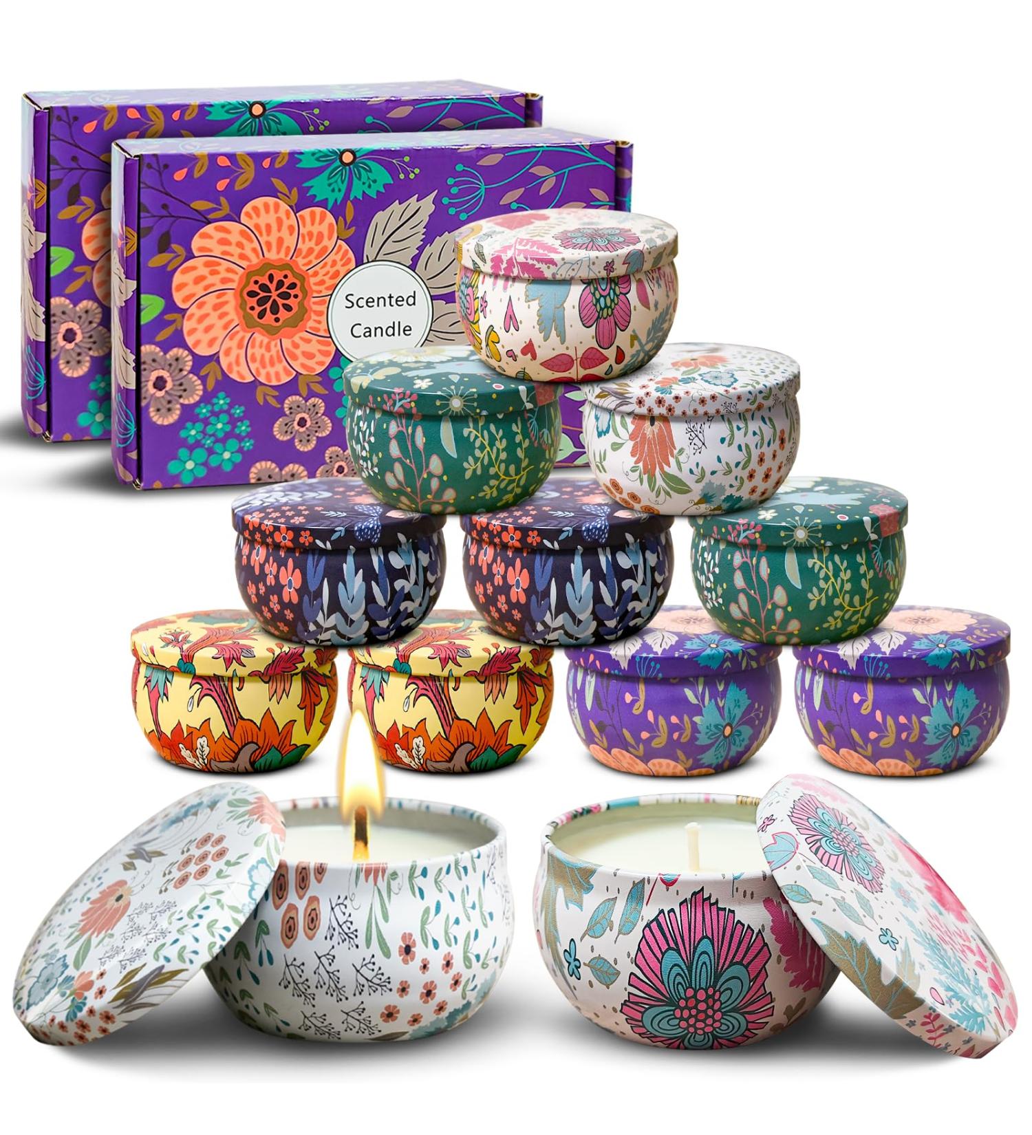 Vetour 12pcs Aromatherapy Soy Candles Gift Set | Freesia Lavender Vanilla Rosemary Gardenia Lemon | 2.5oz Tin Jar Candles for Women | 16 Hour Burn Time | Perfect Gift for Friends - Buy Online on SooperMarket.com