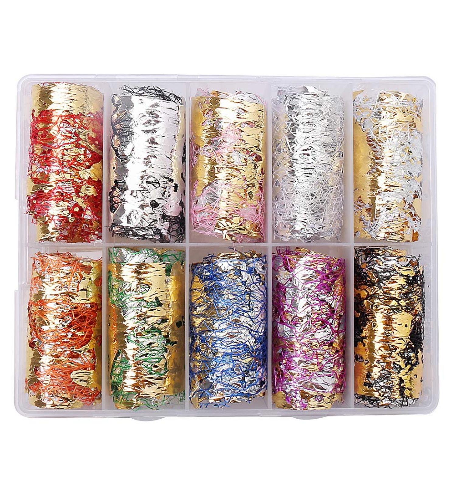 SUMAJU 10 Rolls Gold Silver Nail Foils Mesh Sticker Tape for DIY Nail Art Decorations - Buy Online on SooperMarket.com