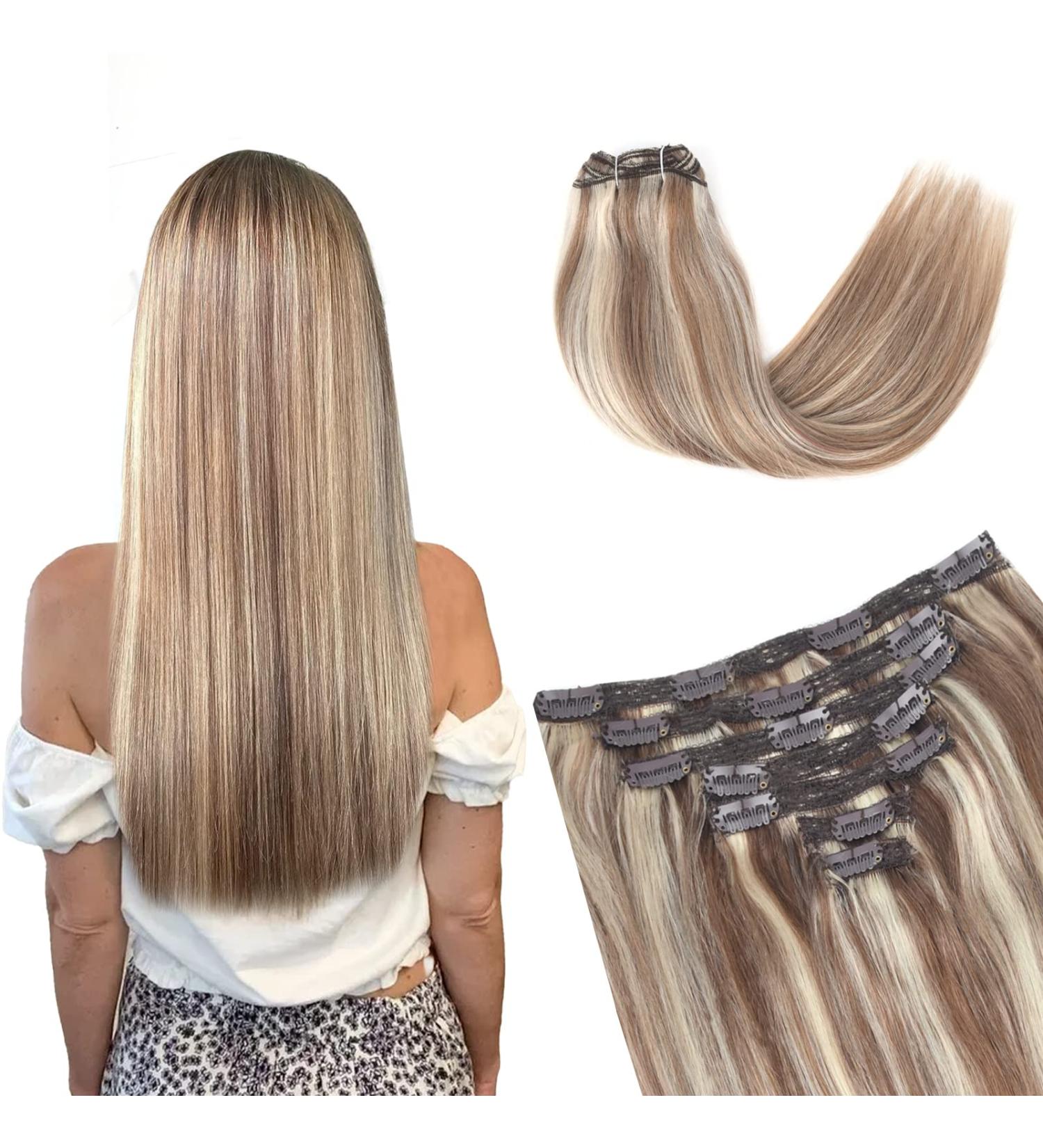 Vlasy Clip in Hair Extensions Human Hair 14 Inch (70 g) P16/60# - Seamless & Natural Thick Weft for Women - Buy Online on SooperMarket.com