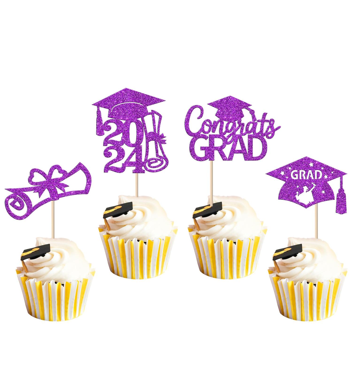 Rsstarxi 24 Pack 2024 Graduation Cupcake Toppers Glitter Congrats Grad 2024 Graduation Cap Diploma Cupcake Picks for Class of 2024 Graduation Theme Party Cake Decorations Purple - Buy Online on SooperMarket.com