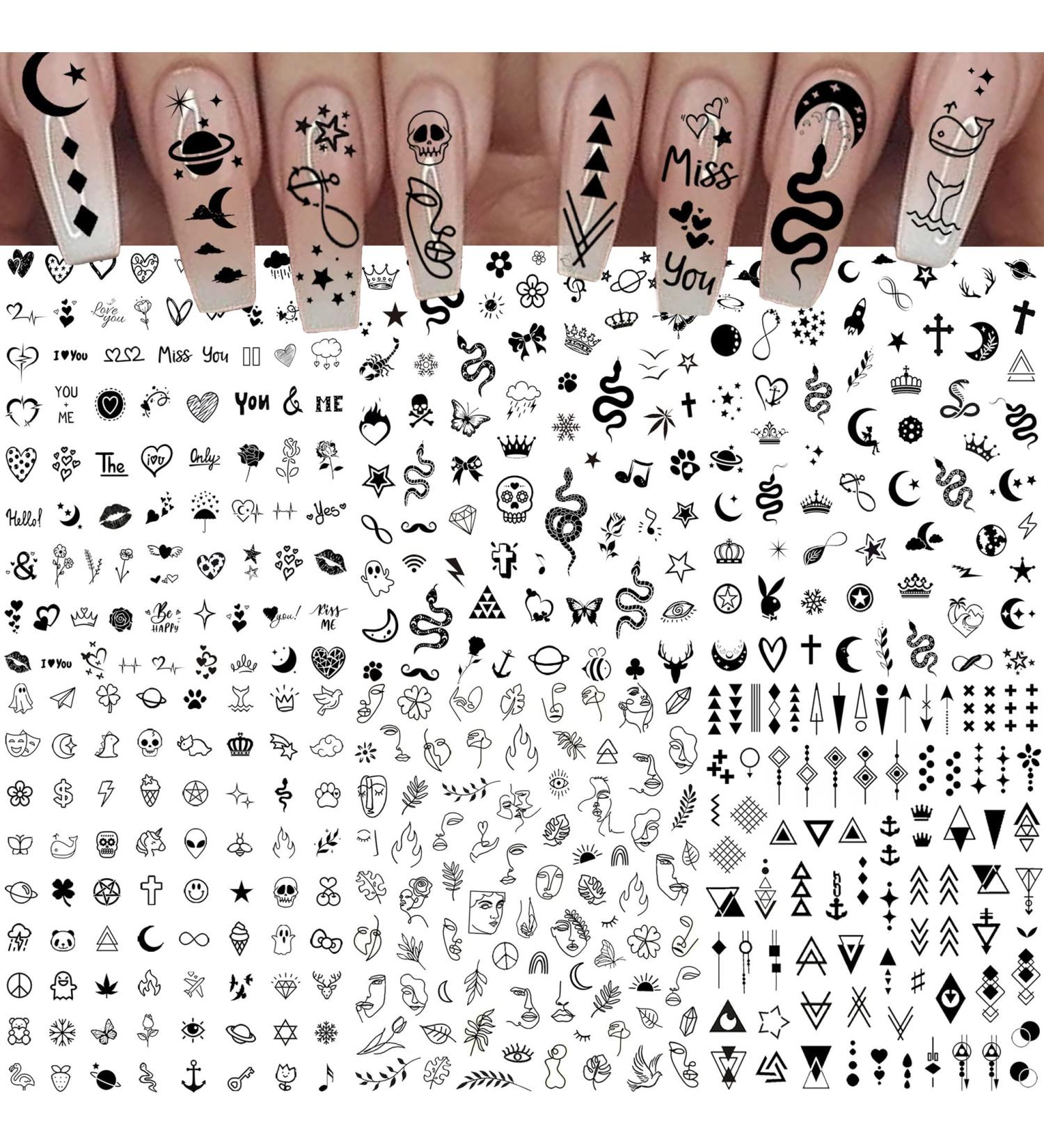6 Sheets Snake Heart Moon Star Nail Art Sticker Decals for Women DIY Manicure - Geometric Triangle Arrow Nail Decals - Buy Online on SooperMarket.com