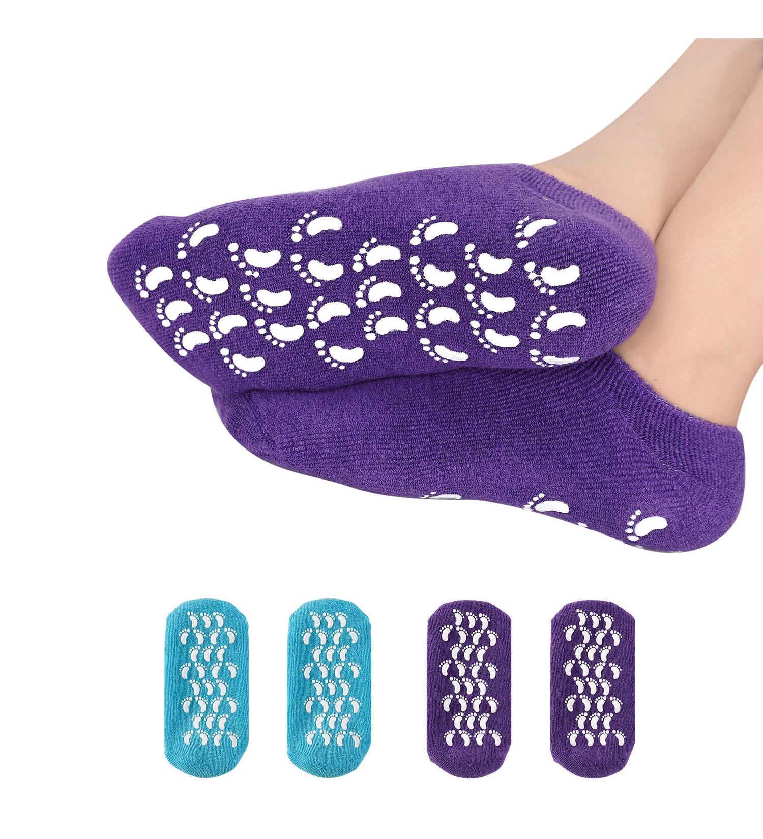 Moisturizing Gel Heel Spa Socks for Soft, Smooth Feet - Infused with Essential Oils - (Blue & Purple) - Women & Men - Buy Online on SooperMarket.com