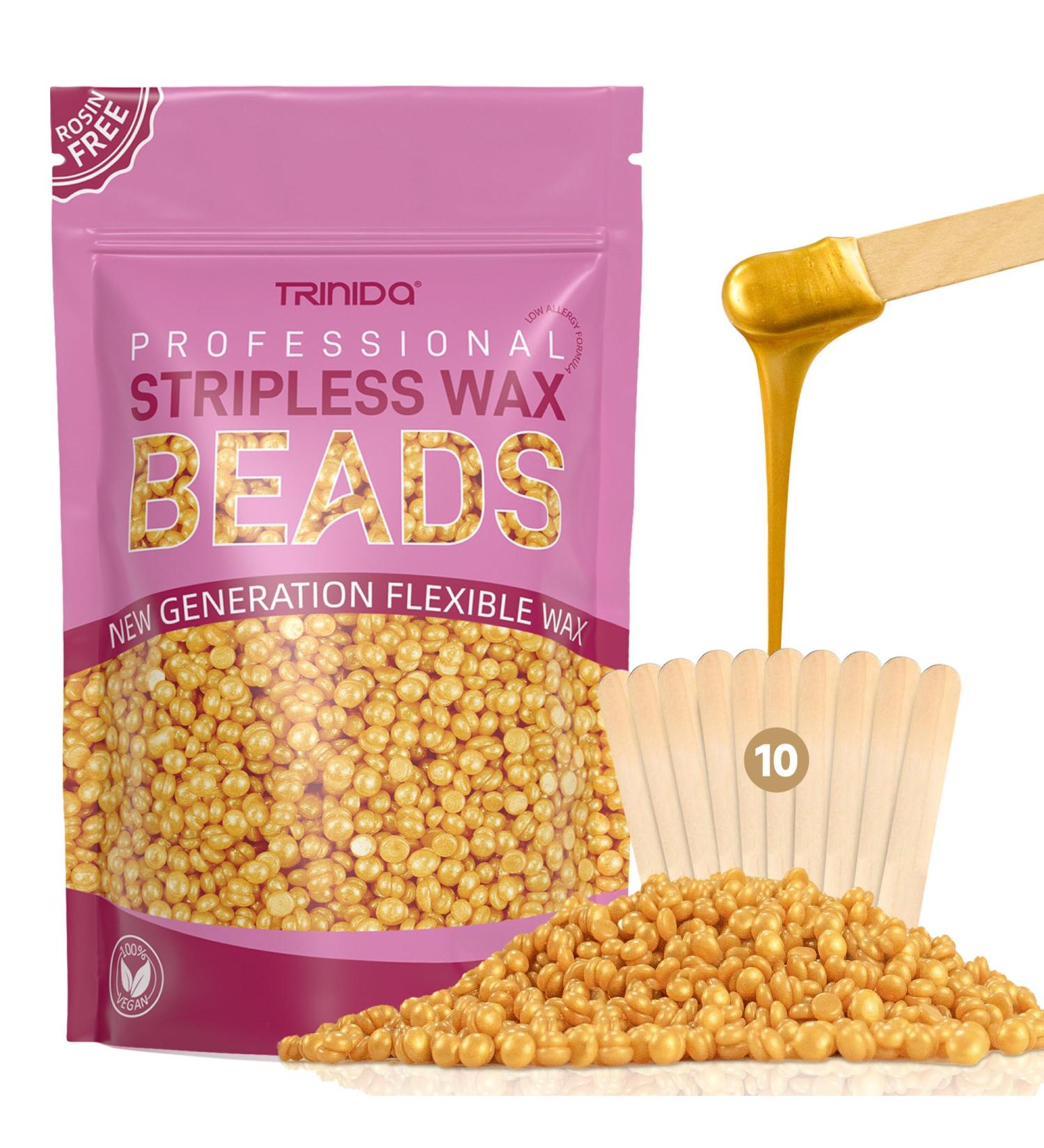 TRINIDa Wax Beads 500g Luxury Egyptian Queen Gold Hard Wax Beads with 10 Wide Applicators Professional Salon Grade Full Body Facial and Legs Painless Gentle Hair Removal Wax Beads for Women and Men Gold Pearl 500g - Buy Online on SooperMarket.com