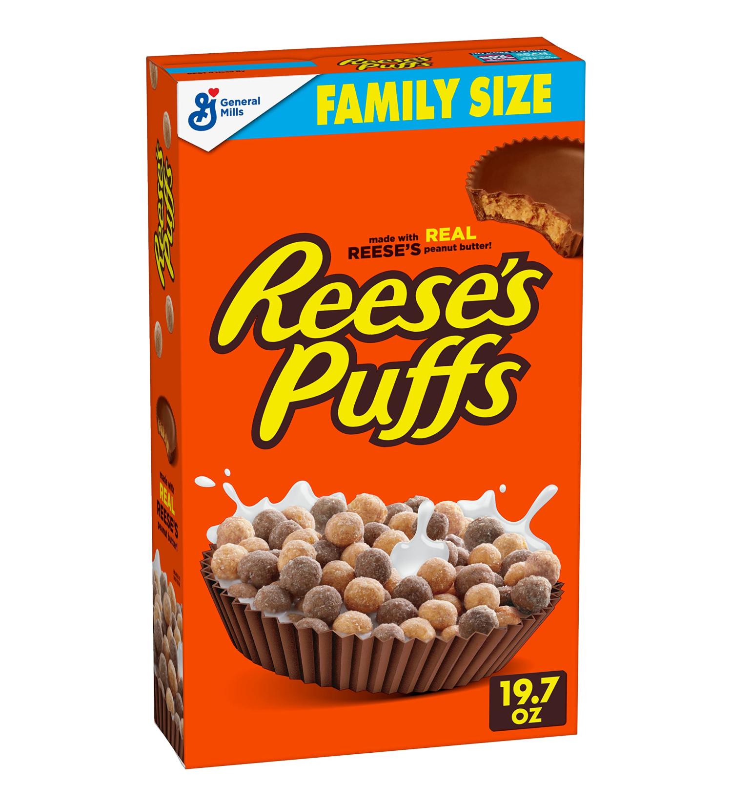Reese's Puffs Chocolatey Peanut Butter Cereal - Family Size 19.7 oz Box - Made With Whole Grain Corn - 1.2 Pound Pack - Buy Online on SooperMarket.com