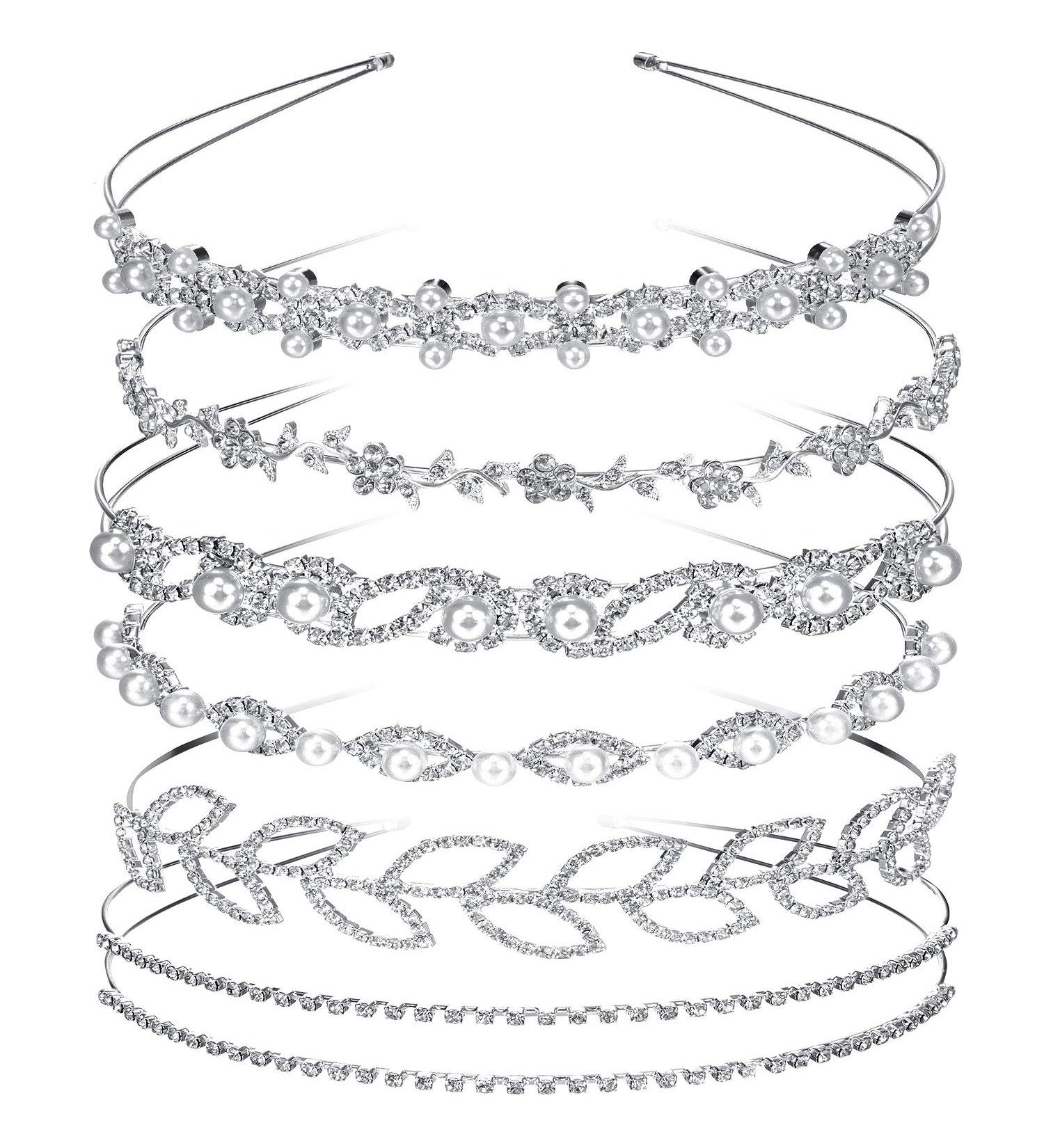 6-Piece Crystal Flower & Leaves Crown Headband Set for Bride & Bridesmaids - Wedding Party Headdress (Style 1) Silver - Buy Online on SooperMarket.com