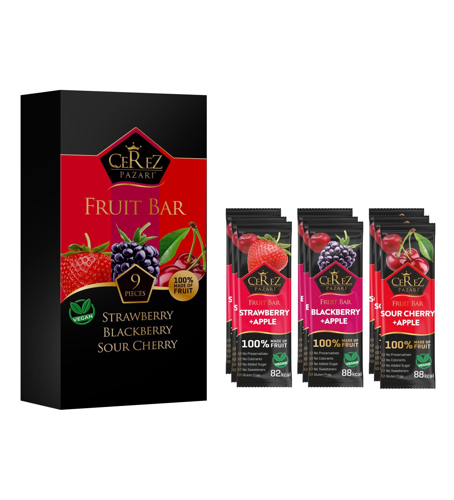 Cerez Pazari Dried Fruit Roll Ups 25g x 9 pack Snacks Variety Pack for Adults and Kids Healthy Fruit Snacks Bulk Vegan Real Fruit Bars Snacks with Strawberry Blackberry and Sour Cherry - Buy Online on SooperMarket.com