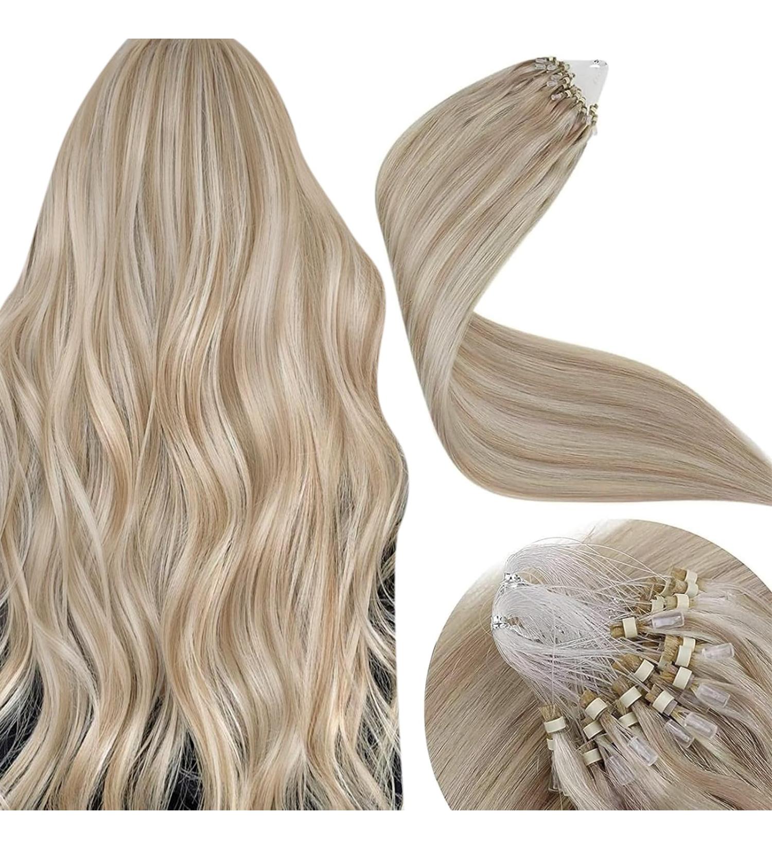 LAAVOO Microring Extensions - Real Hair Blond 50cm Cold Fusion Micro Loop Extensions (Ashblond #18/613) | 50g Package - Buy Online on SooperMarket.com