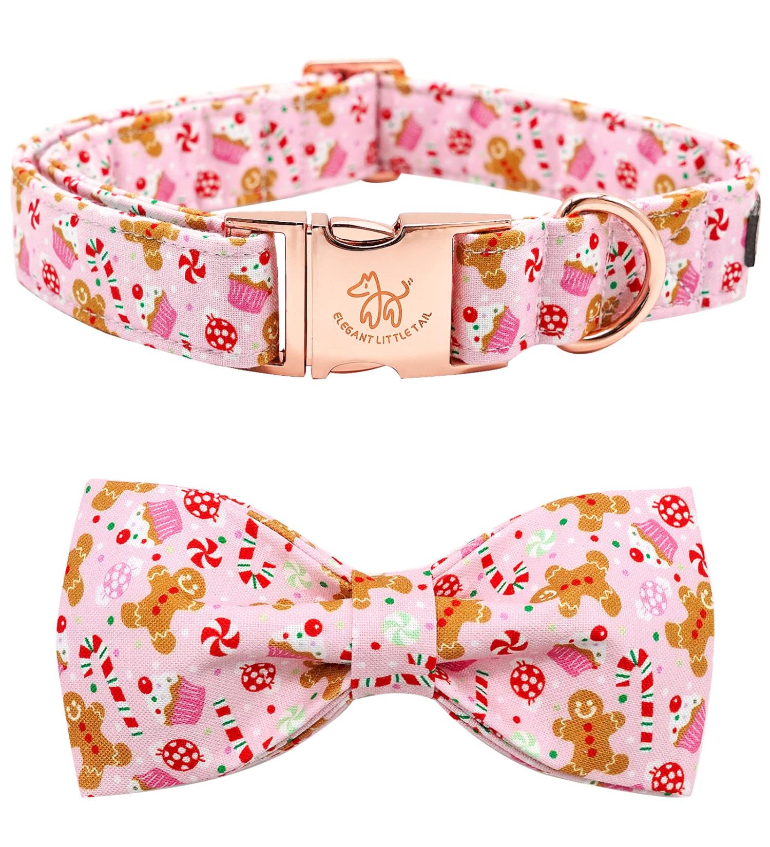 Elegant Little Tail Dog Collar with Bow - Holiday Dog Collar for Girl or Boy - Pet Gift Bowtie - Adjustable for Small, Medium, Large Dogs - Gingerbread Man Design - Buy Online on SooperMarket.com