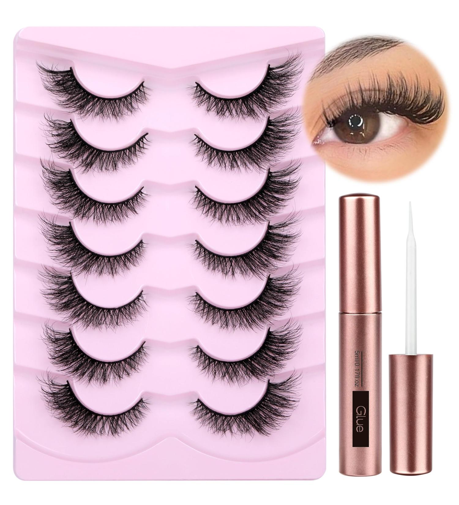 PHKERATA Cat Eye Lashes 15MM - 7 Pairs of Natural Fluffy Wispy Faux Mink Strip Eyelashes with 5ML Glue - Buy Online on SooperMarket.com