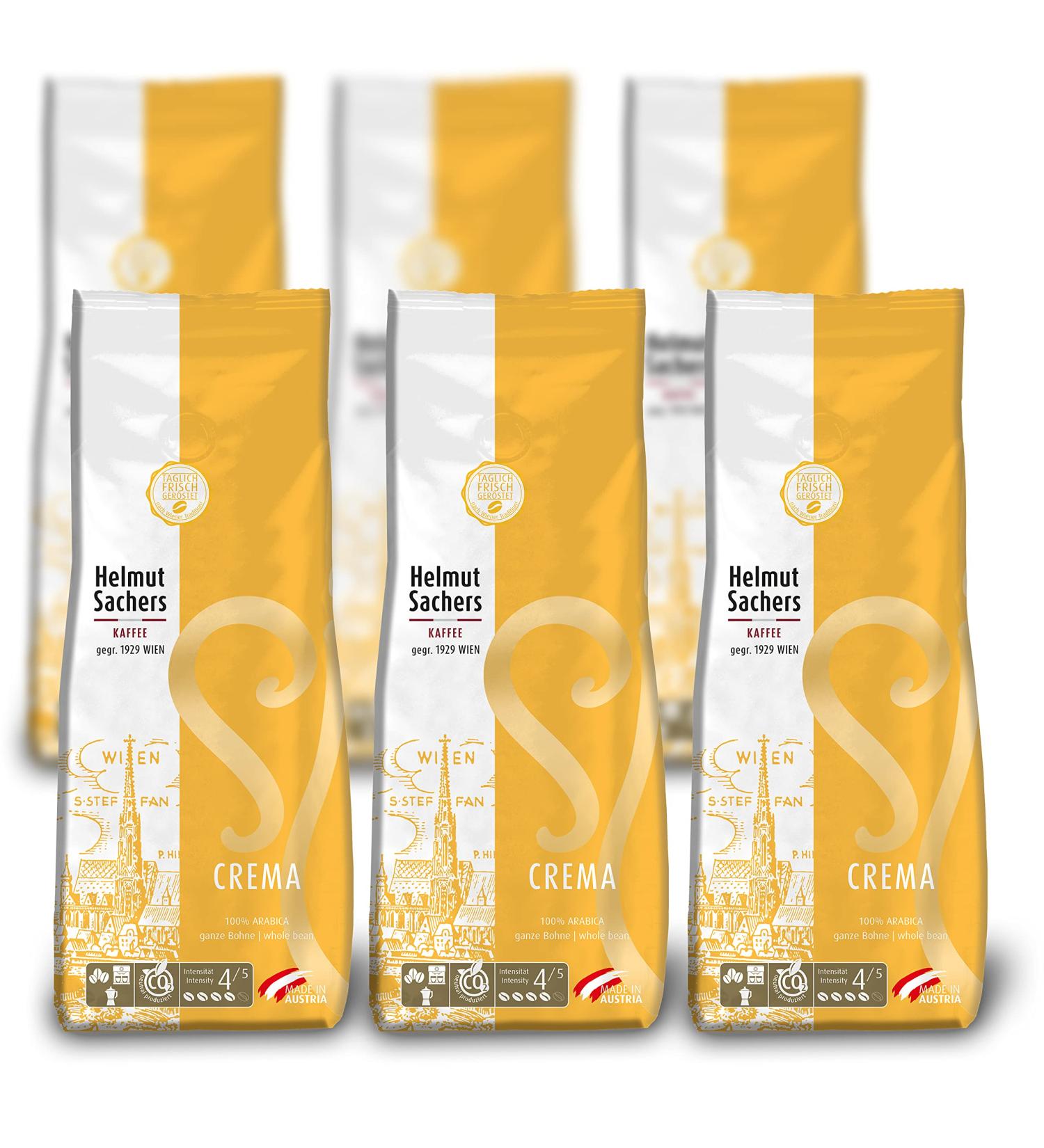 Helmut Sachers Coffee - Crema Intensity 4/5 100% Arabica Whole Beans (Pack of 6 x 500g) | Premium International Shipping - Buy Online on SooperMarket.com