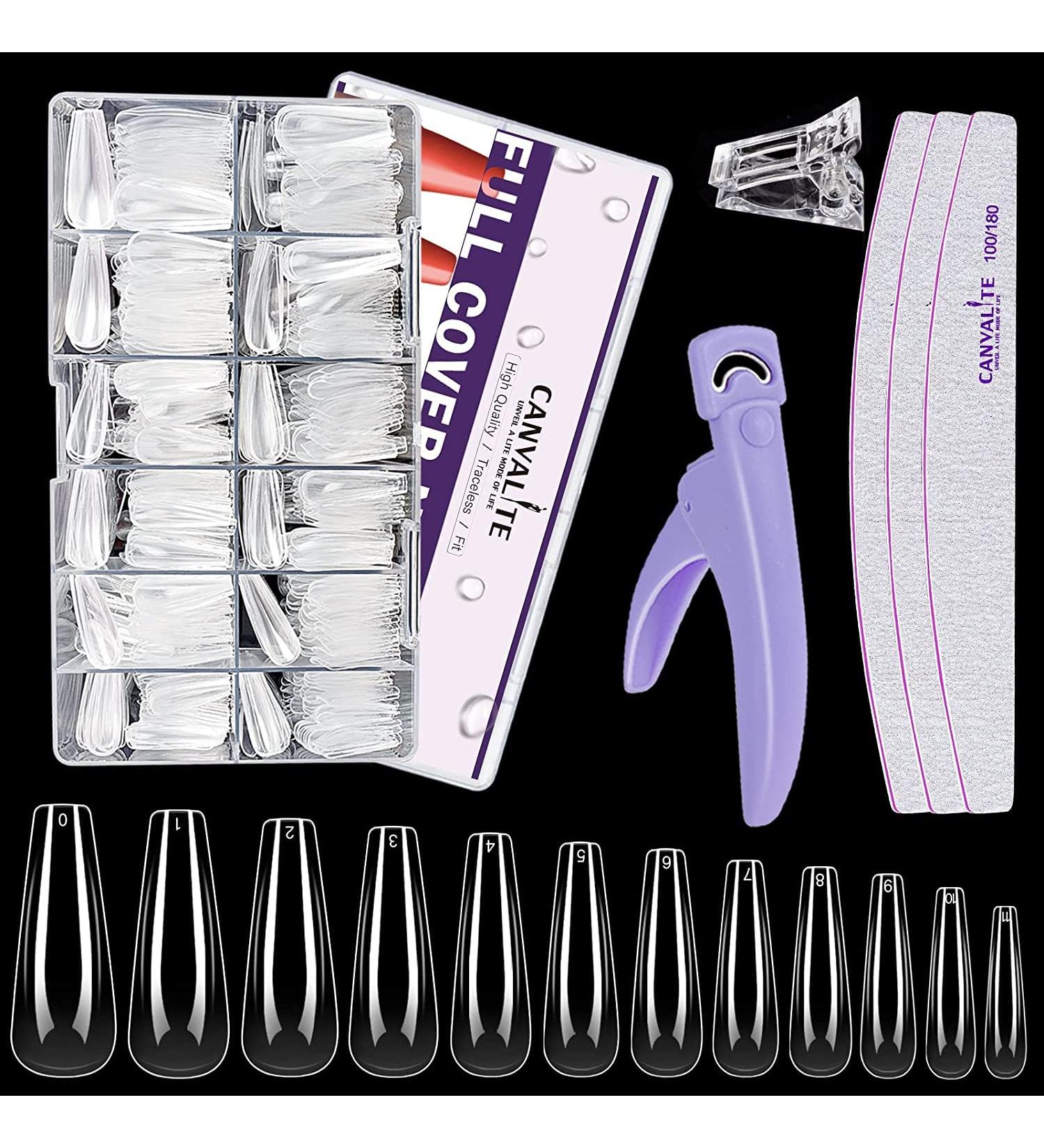 Canvalite 504 Piece Artificial Nail Set - 12 Sizes of Gel & Acrylic Tips with Nail Accessories & File for DIY Geln gel - Buy Online on SooperMarket.com