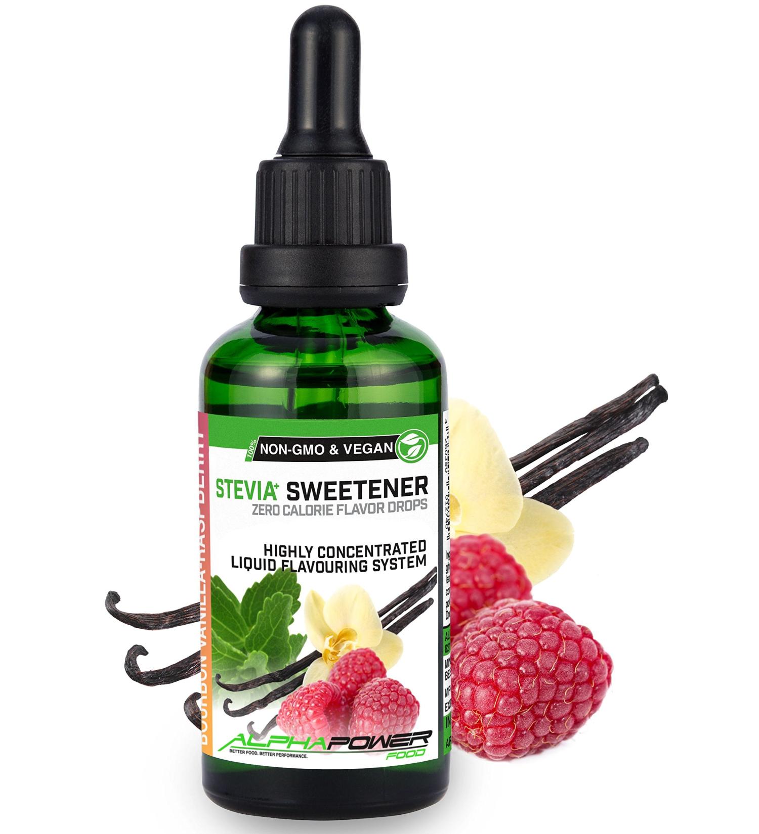 Alphapower Food Stevia Flavor Drops | Sugar-Free Vanilla Raspberry | 100% Natural Liquid Aroma & Sweetener for Water Muesli Desserts & Smoothies - 50ml - Buy Online on SooperMarket.com