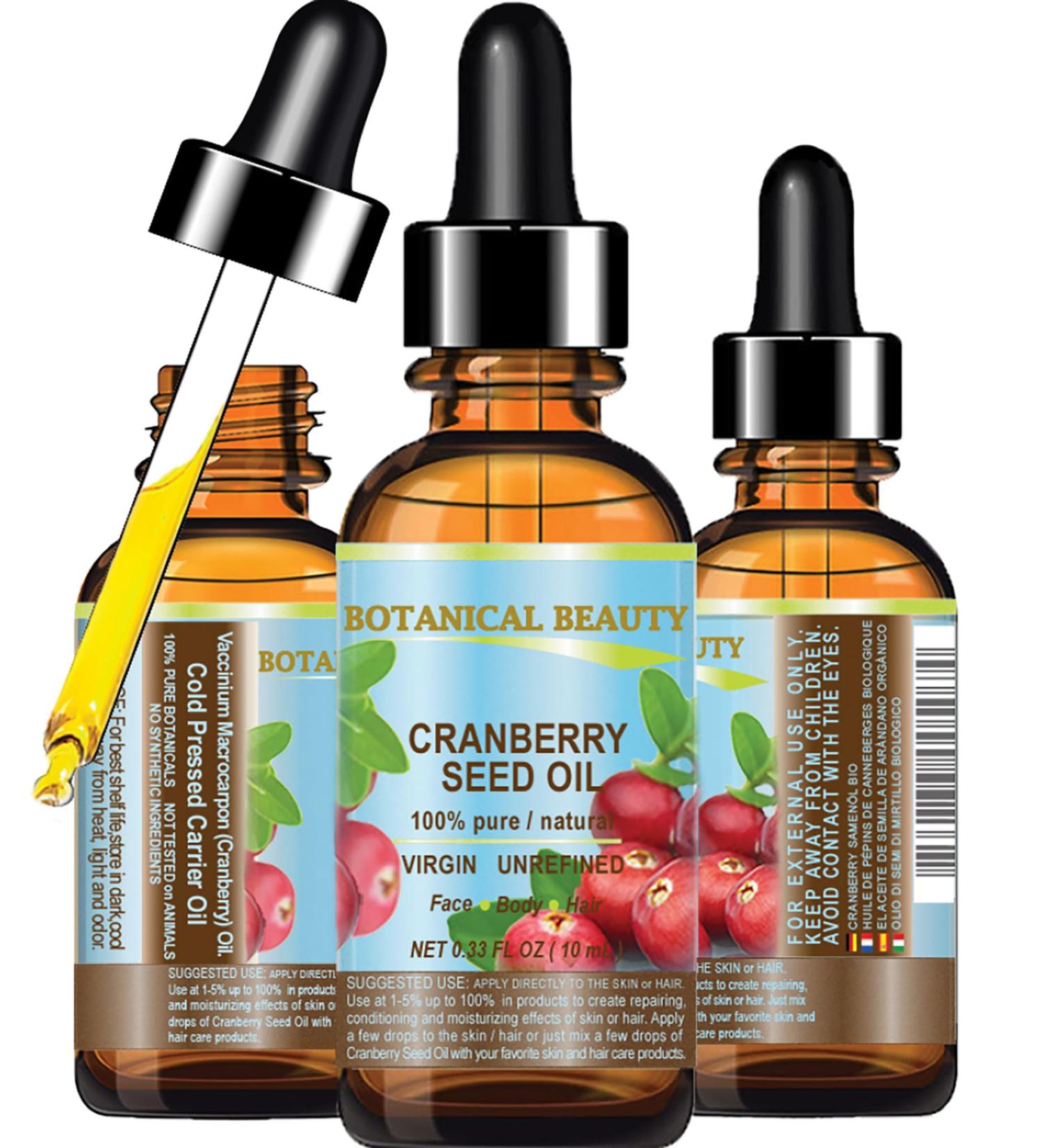 Cranberry Seed Oil 100% Pure Natural Unrefined Virgin Cold Pressed - 10ml Anti-Aging Face & Hair Oil | Botanical Beauty - Buy Online on SooperMarket.com