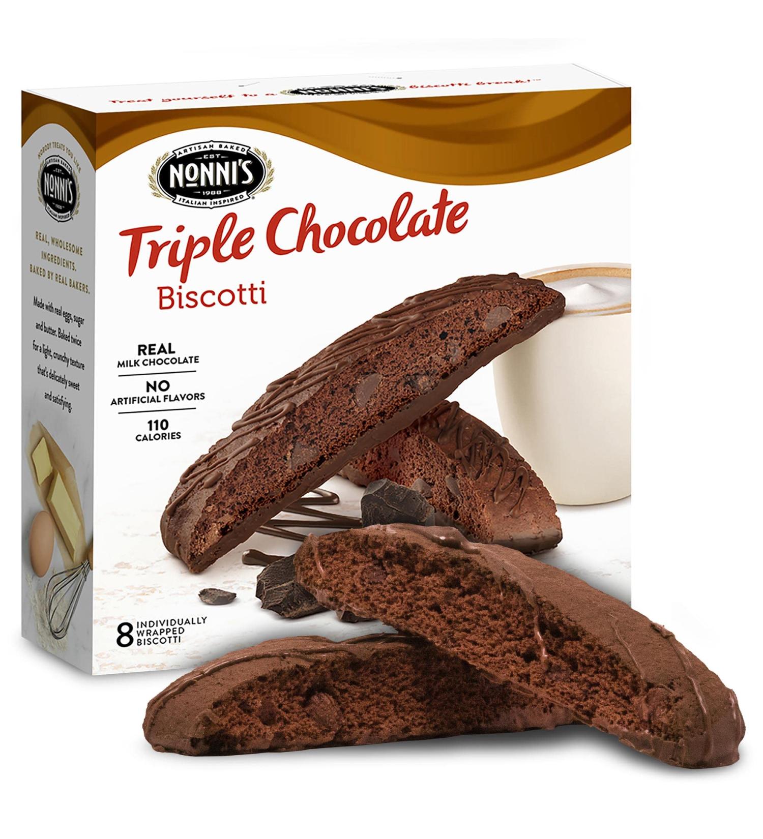 Nonni's Triple Chocolate Biscotti Italian Cookies - Triple Chocolate Italian Biscotti Cookies w/ Dark Chocolate - Biscotti Individually Wrapped Cookies - Kosher - 6.88 oz