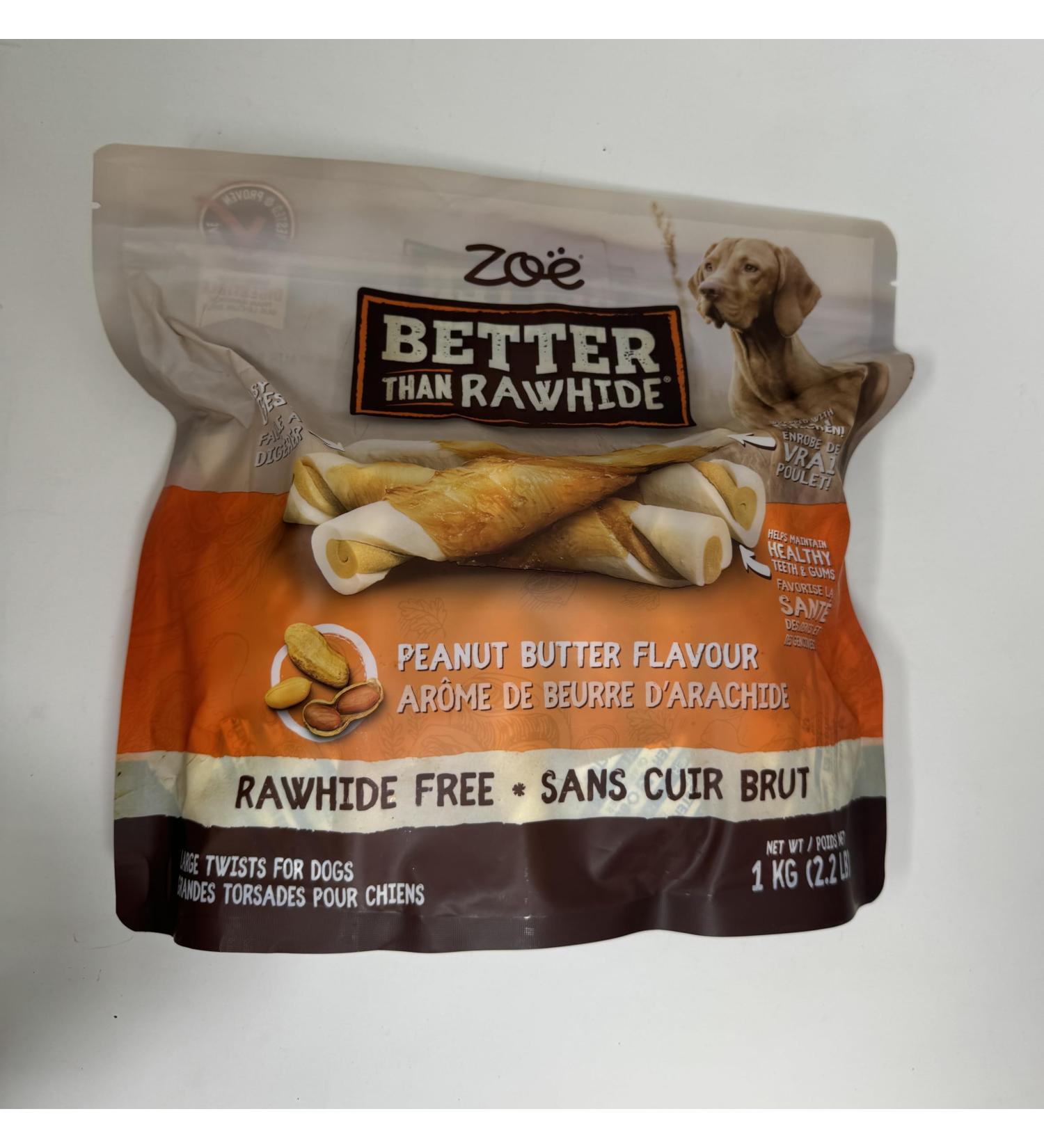 Zo Better Than Rawhide Peanut Butter Flavour Twists for Dogs 1kg (2.2 lb.)