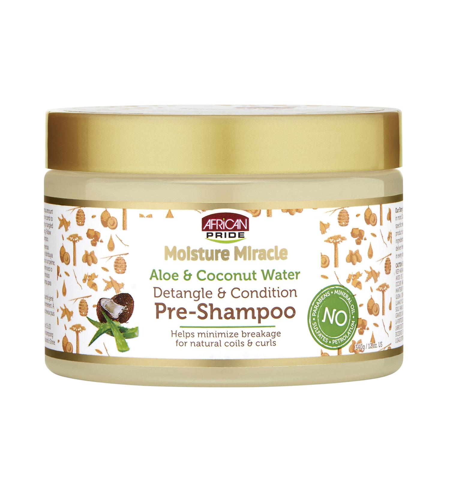 African Pride Moisture Miracle Aloe & Coconut Water Pre-Shampoo 12 oz - Minimizes Hair Breakage, Detangles & Conditions - Natural Coils & Curls - Pack of 1 - Buy Online on SooperMarket.com