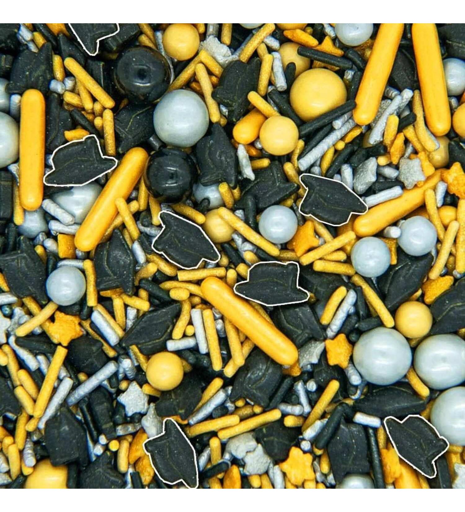 Edible School Graduation Sprinkles Decoration for Class Graduations Hat Sprinkles for Ice Cream Cake Decorating Cupcake Confetti Cookies Donut Fancy Gold Silver Black Jimmies Quins Pearl Sprinkles Goal Getter - Buy Online on SooperMarket.com