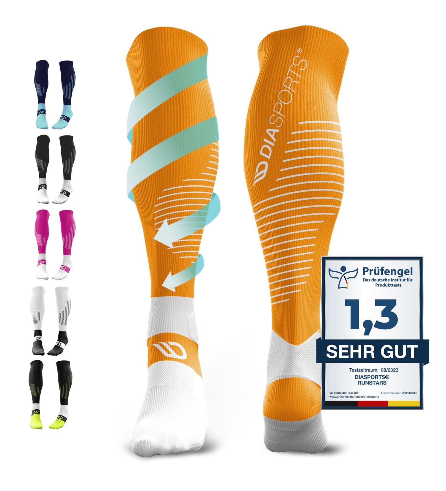 Diasports Runstars Compression Socks for Sports & Running - Premium Orange Compression Socks for Marathon & Triathlon - Unisex L - Buy Online on SooperMarket.com