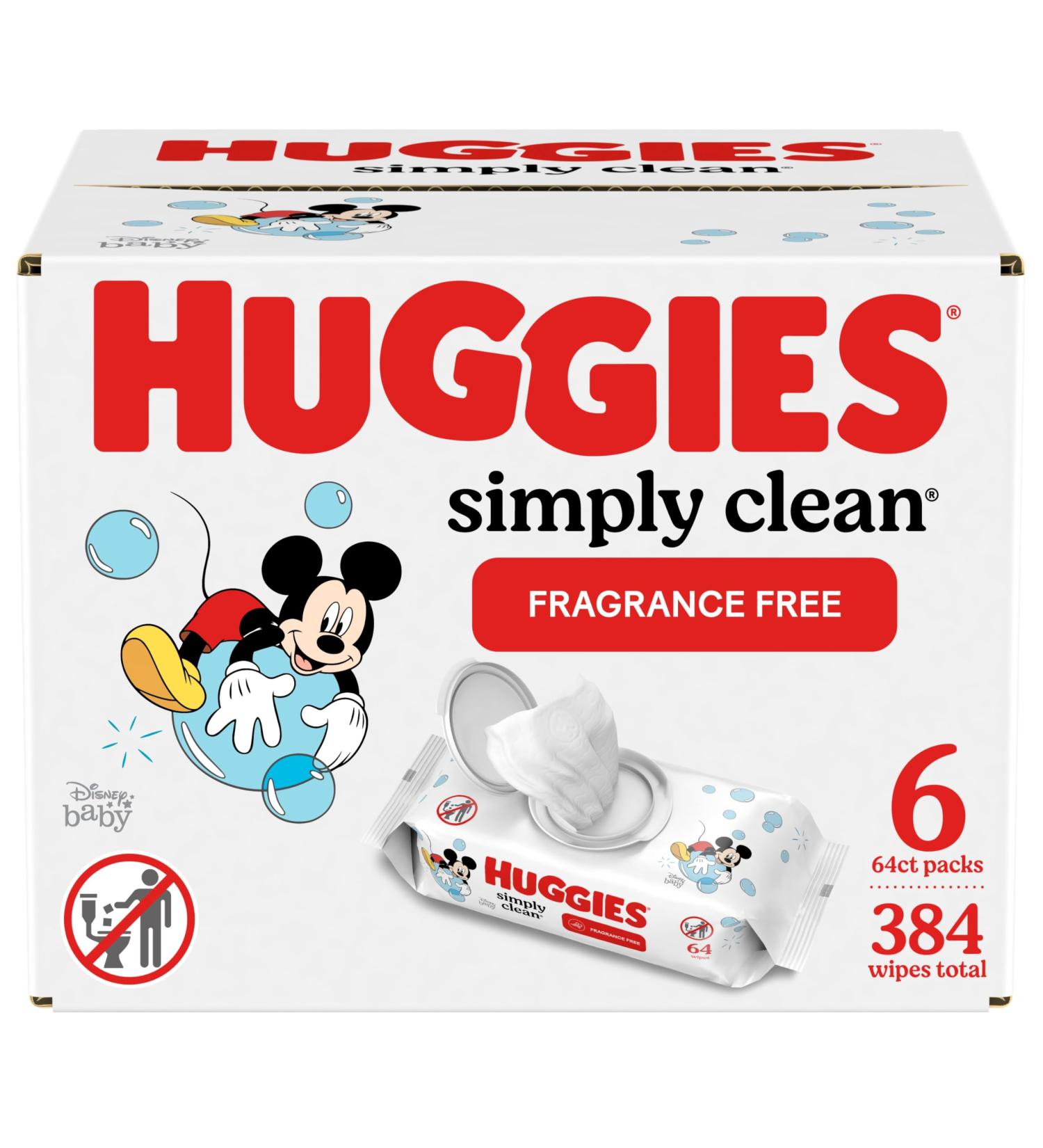 Huggies Simply Clean Fragrance-Free Baby Wipes 6 Flip-Top Packs (384 Wipes Total) - Buy Online on SooperMarket.com
