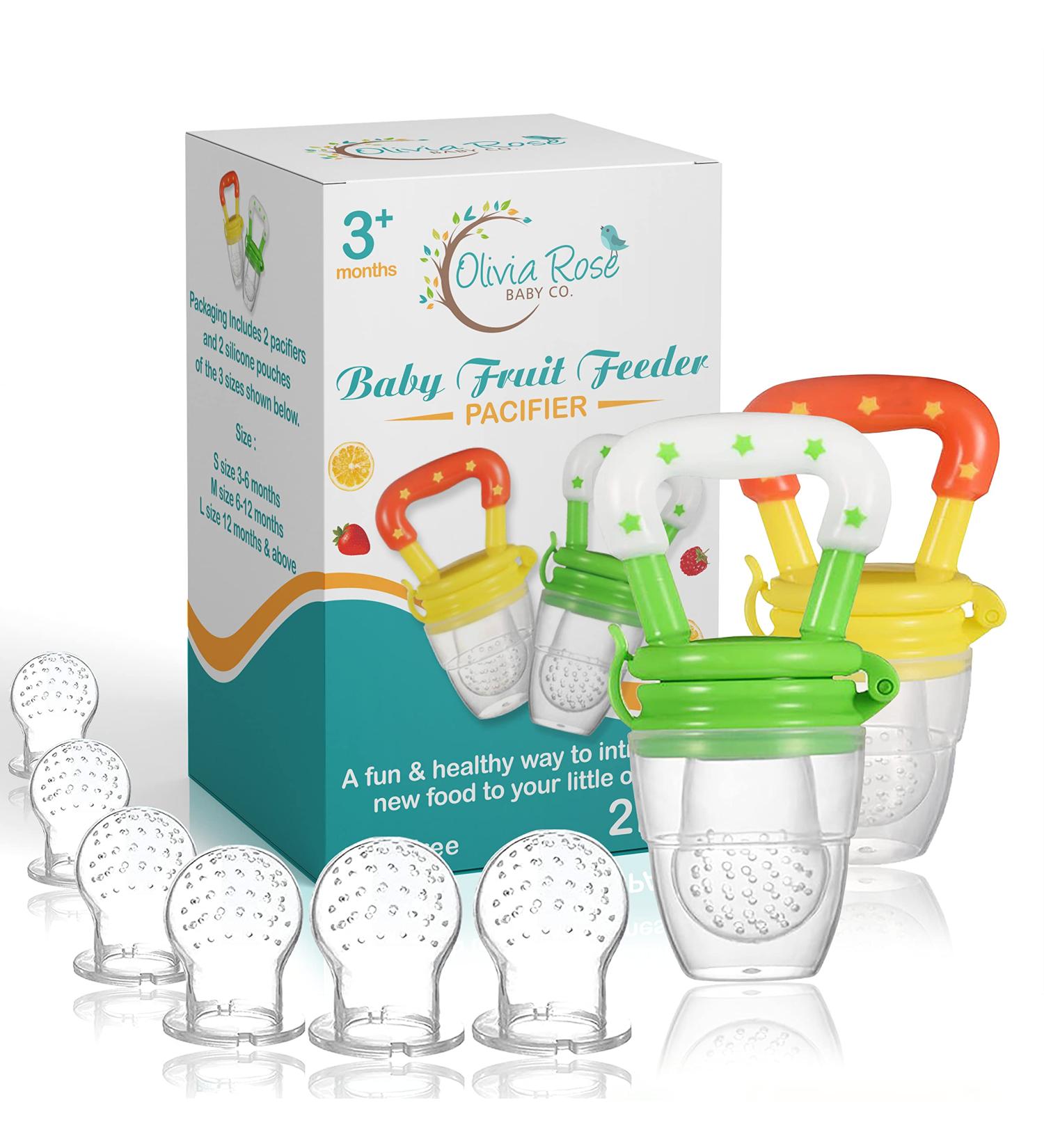 Baby Fruit Feeder Pacifier (2 Pack) for Toddler | BPA Free Silicone Teether | Soothing Gum Relief | Infant Teething Toy with Various Nipple Sizes - Buy Online on SooperMarket.com