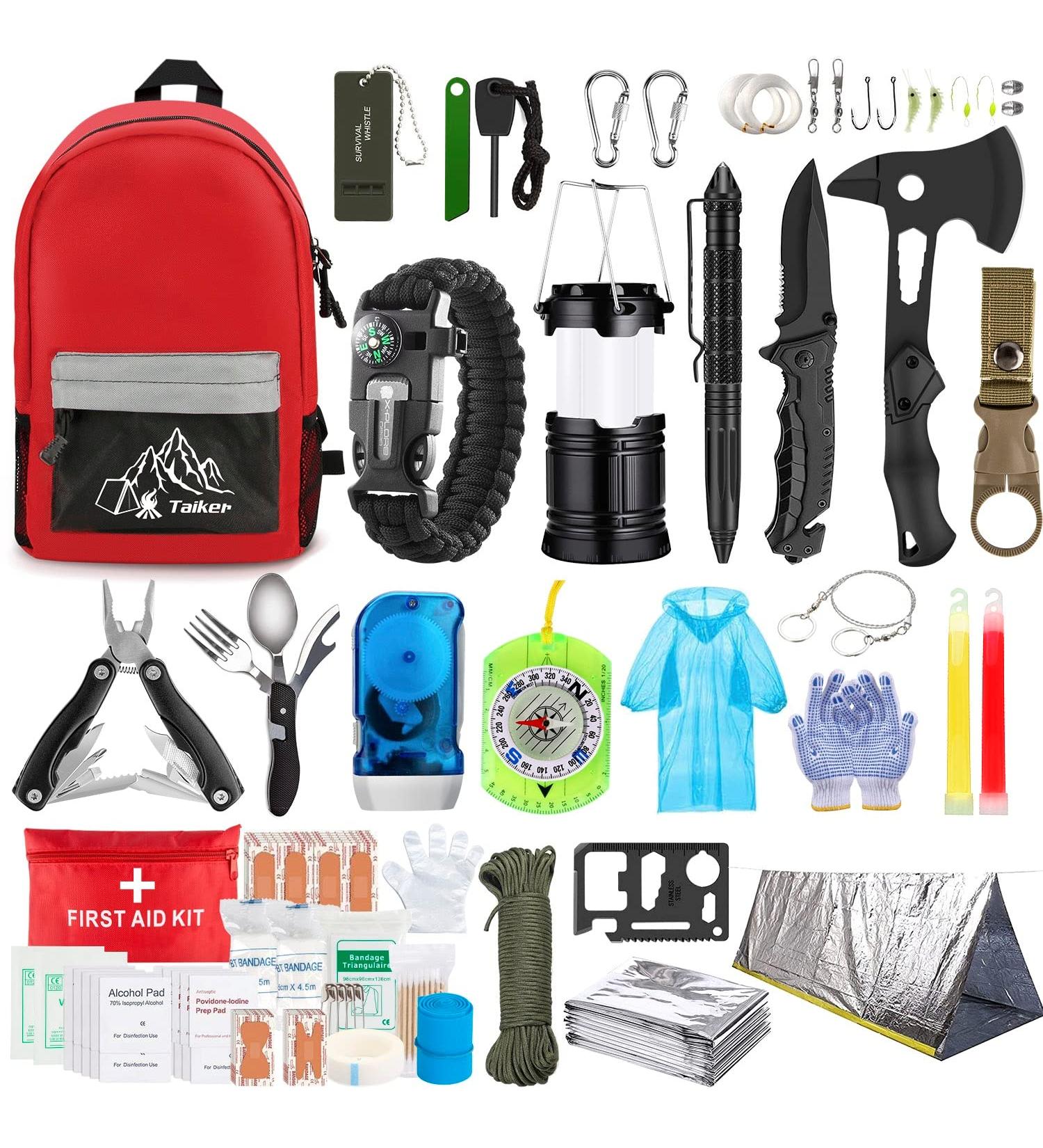 Emergency Survival Kit - 151 Pcs First Aid Gear Outdoor Trauma Bag with Tactical Flashlight, Knife, Pliers, and More for Camping, Earthquake, Adventures - Buy Online on SooperMarket.com