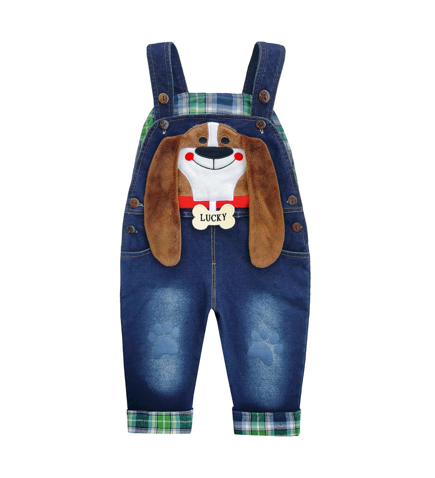 KIDSCOOL SPACE Baby Denim Overalls | 3D Cartoon Knitted Jean Dungarees | Blue 2-3 Years - Buy Online on SooperMarket.com