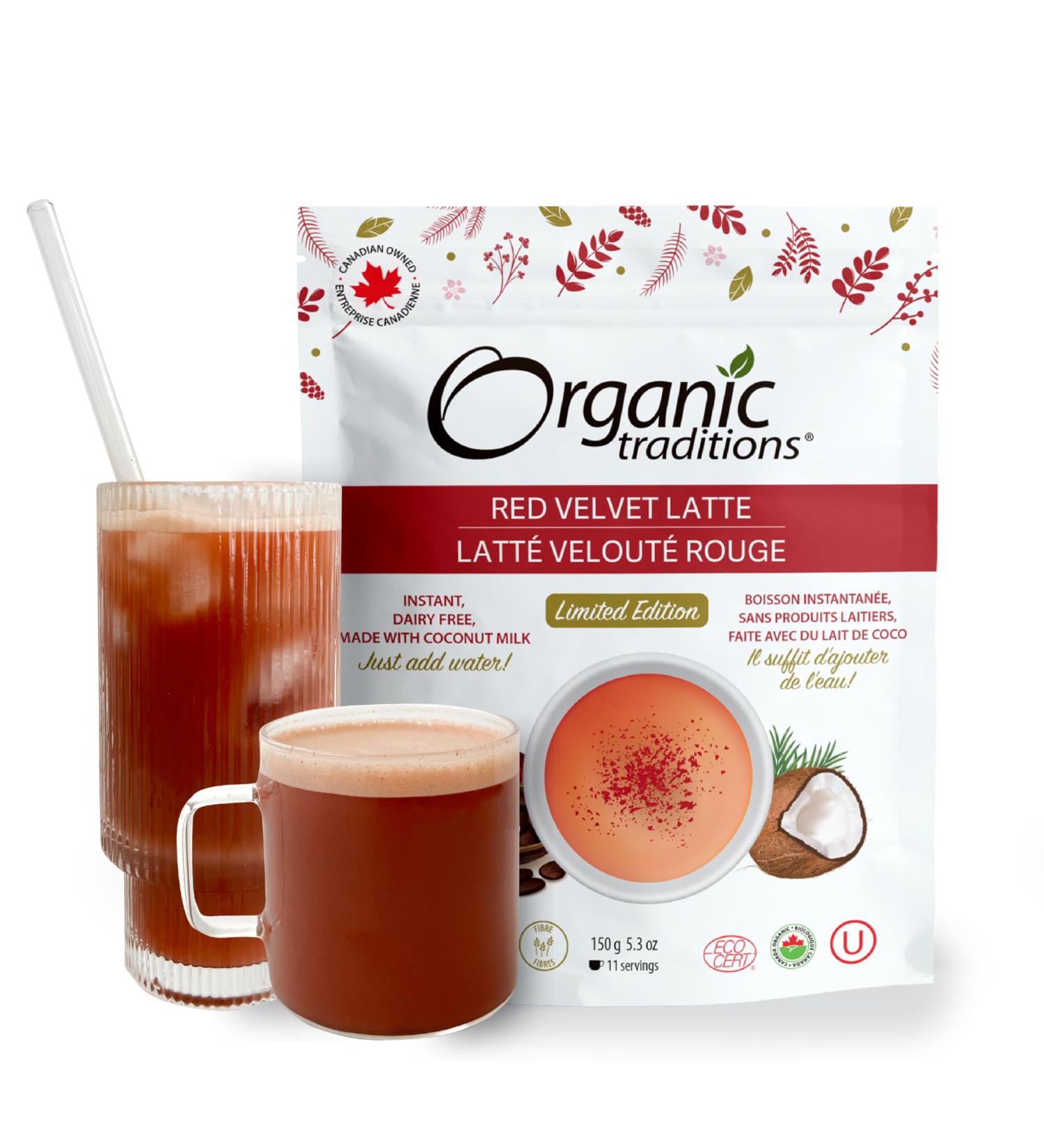 Organic Traditions Red Velvet Instant Latte Limited Edition Seasonal Flavour Superfood Dairy Free Drink Mix for Hot and Iced Latte Drink 150g/5.3oz Bag - Buy Online on SooperMarket.com