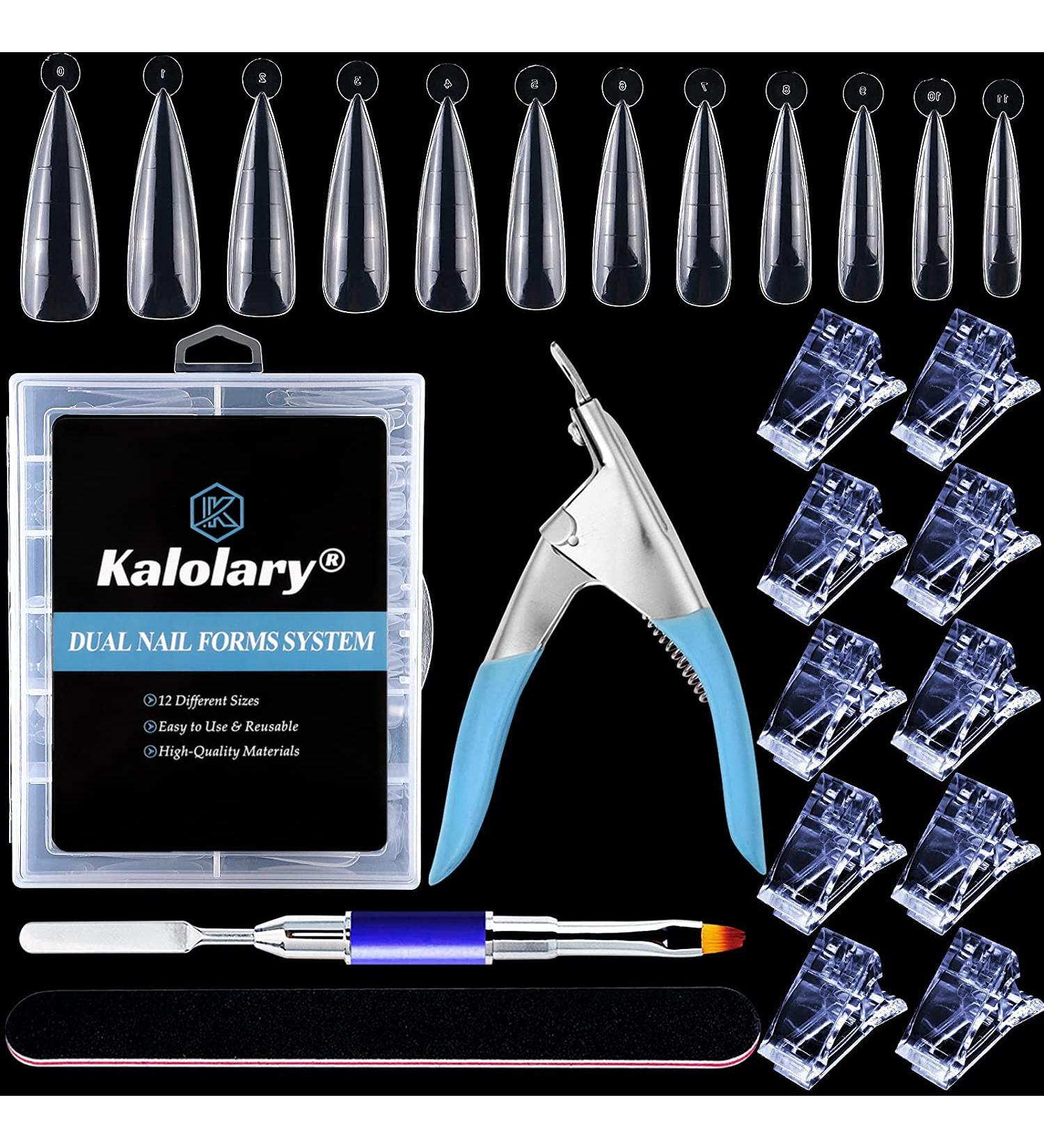 Kalolary Dual Nail Forms Set | 120PC Stiletto Nail Tips + 10 Blue Nail Clips Nail File & UV Gel Brush for Professional Nail Art Extension - Buy Online on SooperMarket.com